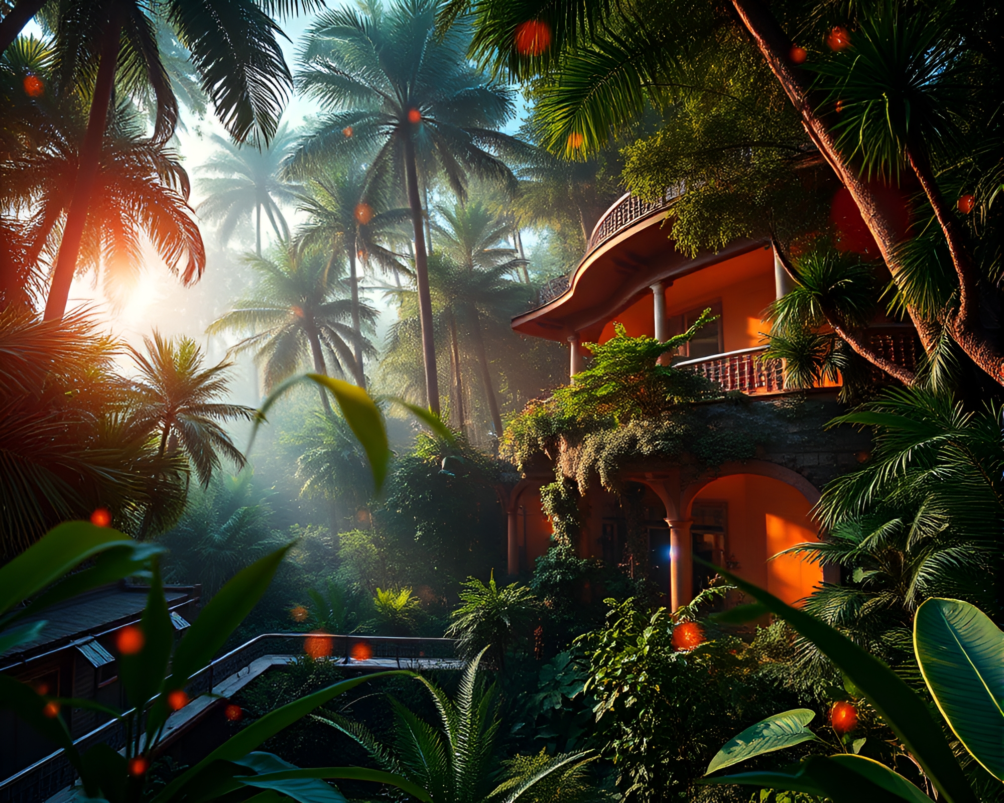 Jungle Kaleidoscope Light Leaks Architectural Rendering – free AI stock image