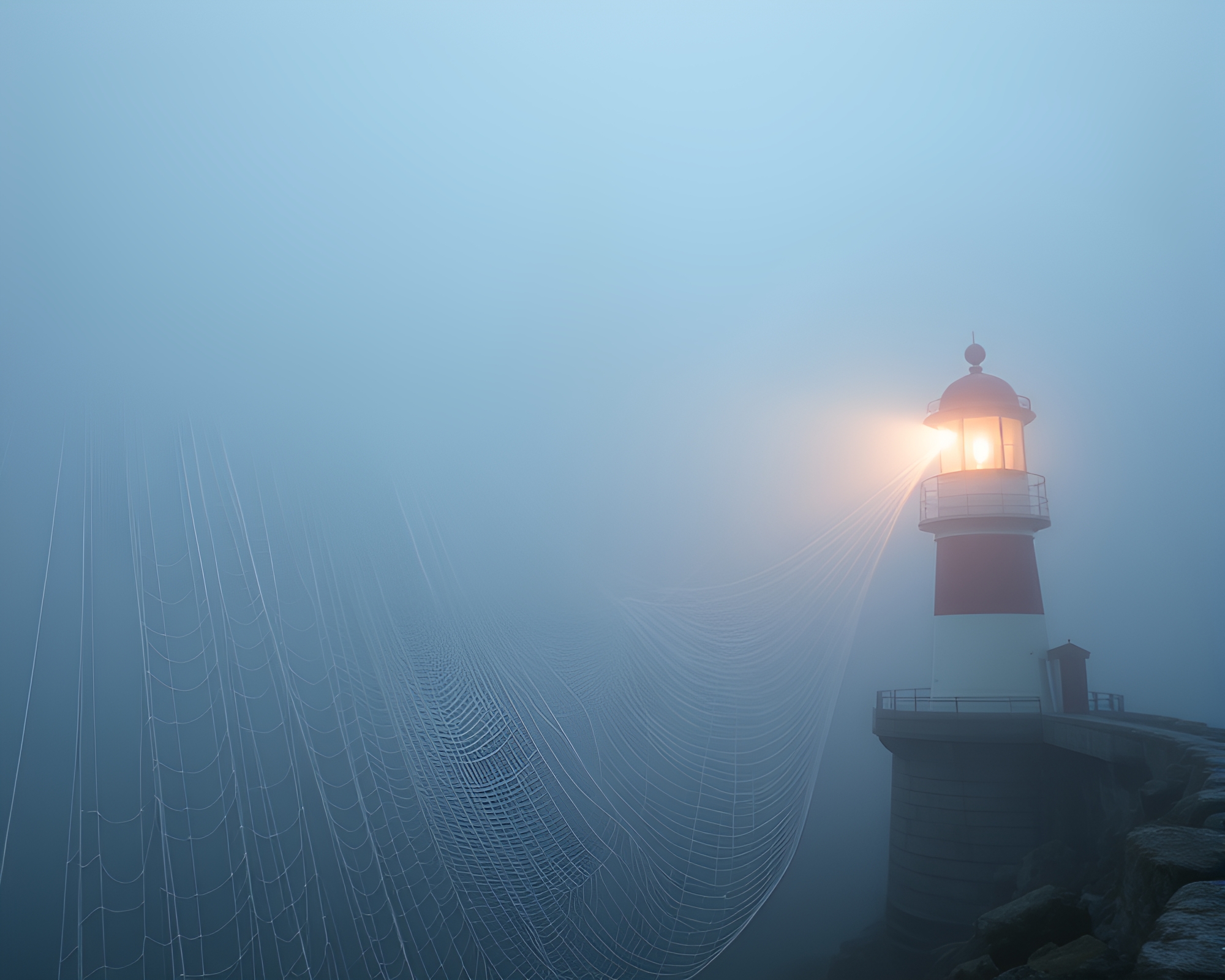 Enigmatic Lighthouse Pierced by AI Cobwebs – free AI stock image