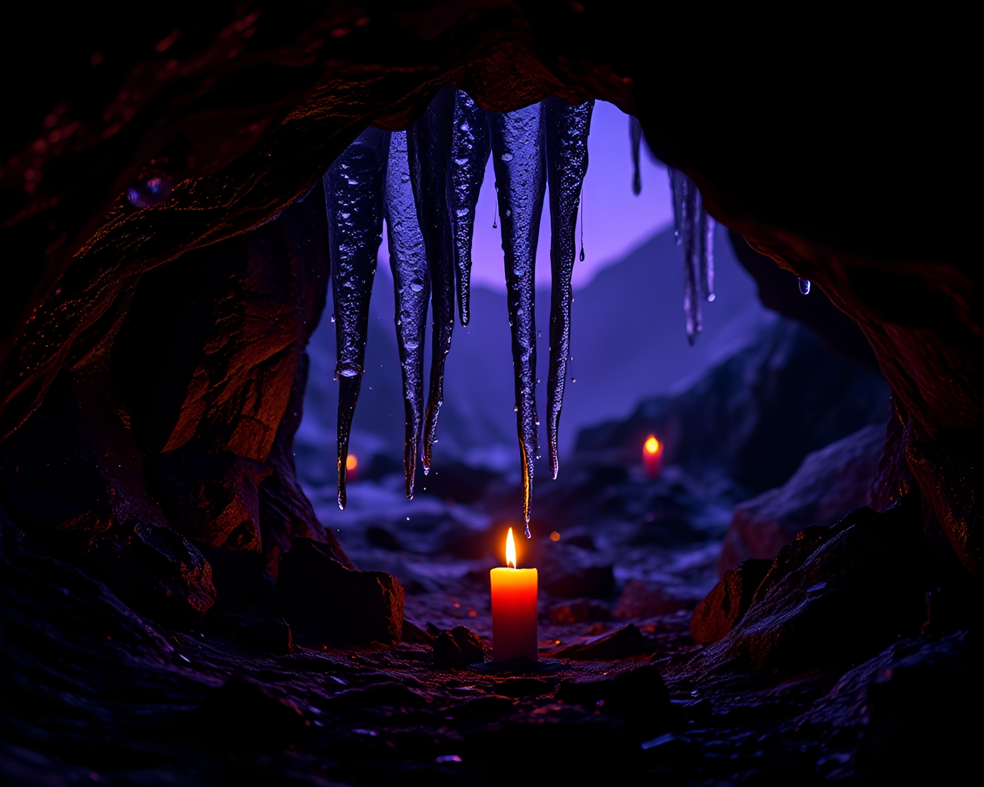 Twilight Glacial Cave: Ethereal Dew Drop Illumination – free AI stock image