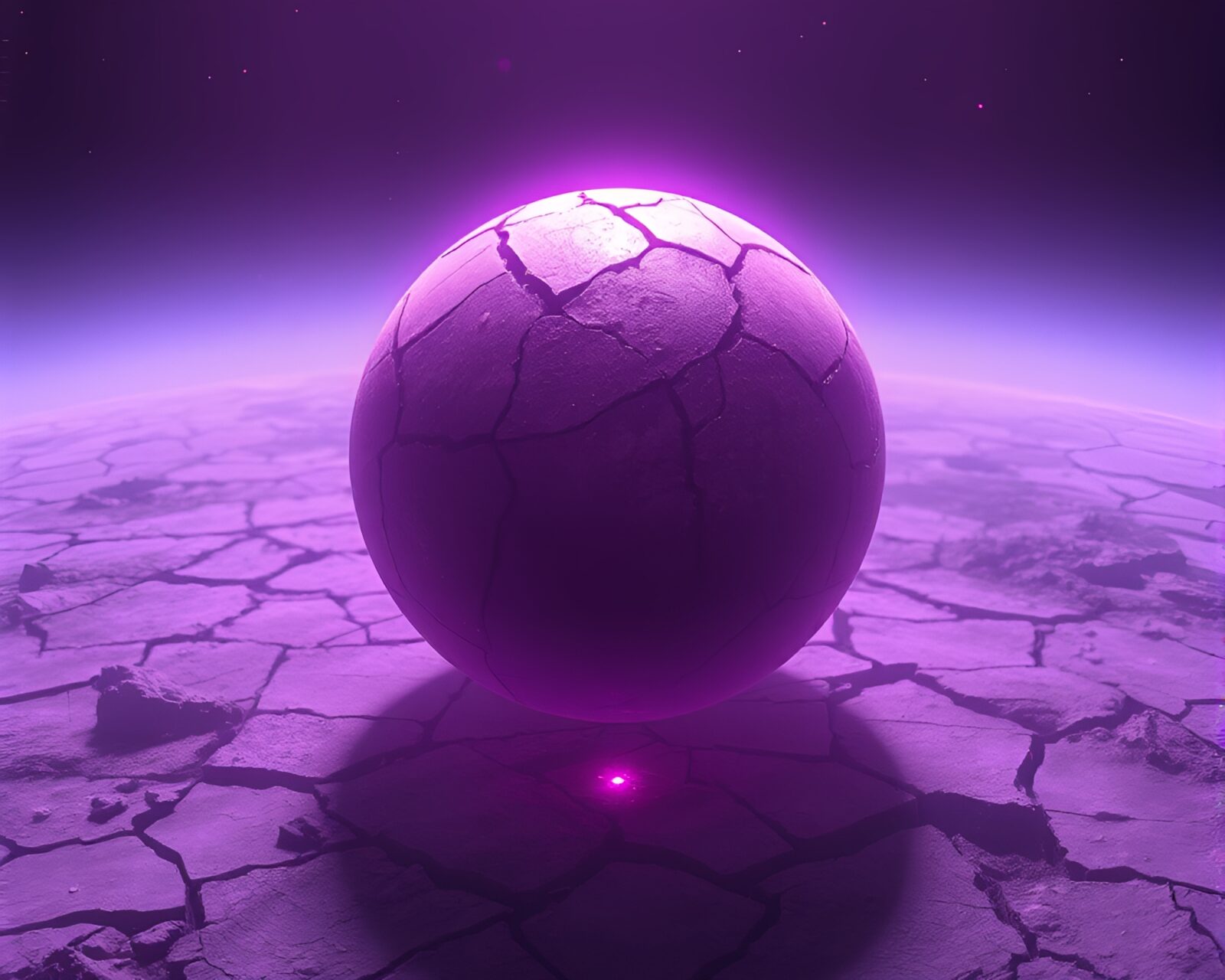 Futuristic siren on cracked purple earth with digital overlay
