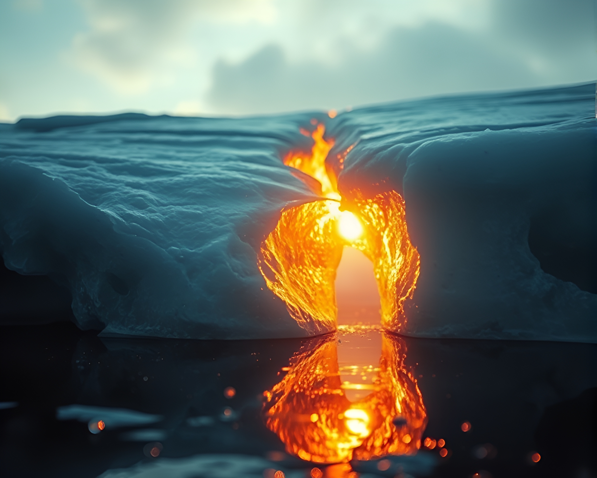 Troll Silhouetted in Golden Ice Crack Morning Light – free AI stock image