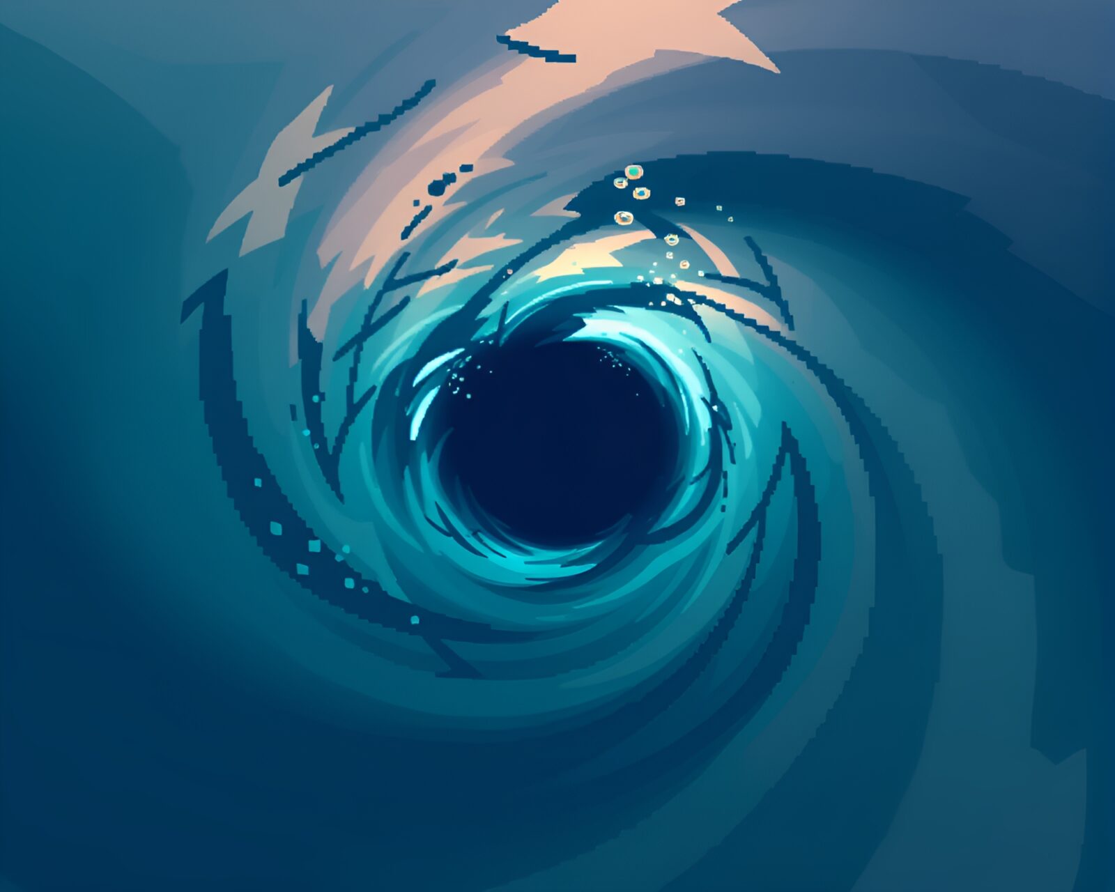 Earth tone gradient underwater dome in retro video game art