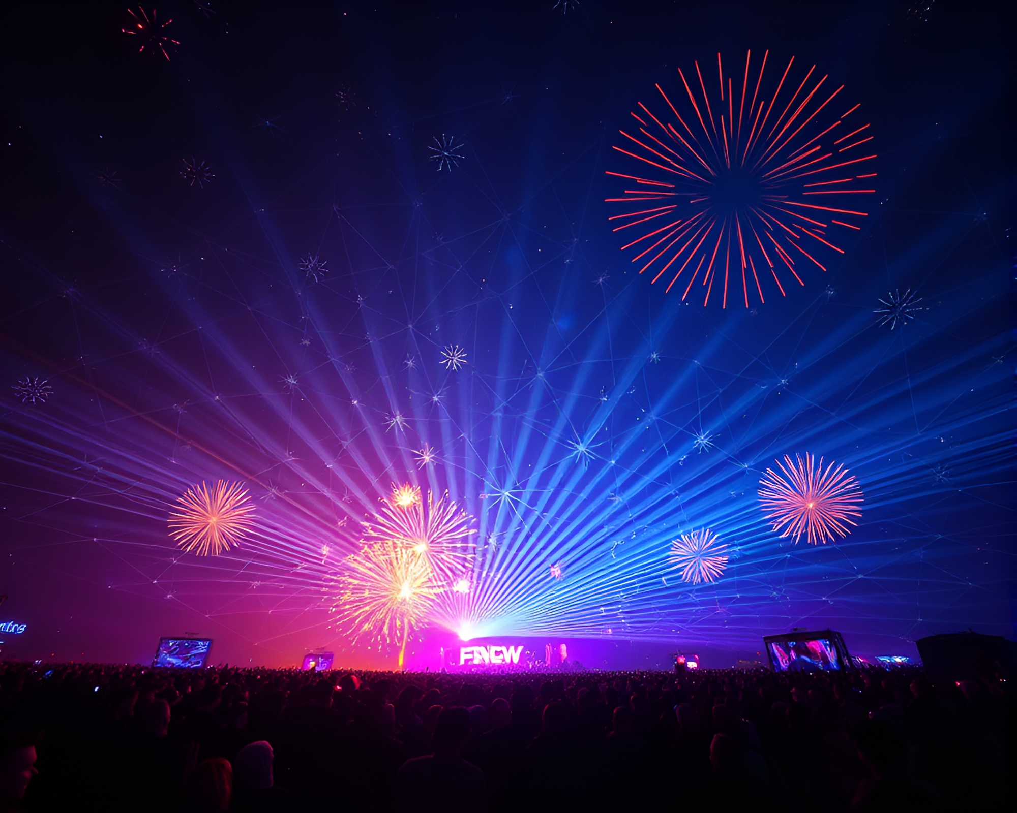 Neon Astral Festival, Geometric Fireworks – free AI stock image