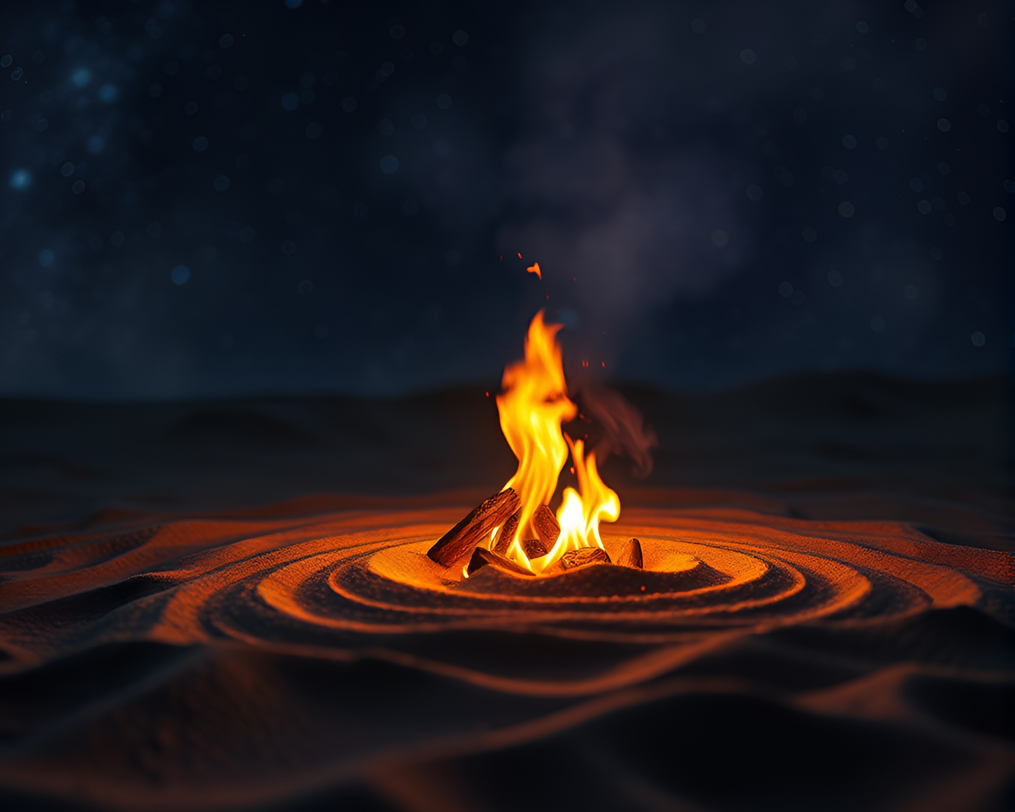 Cosmic Horror Sand Swirl Pattern Bonfire Scene – free AI stock image
