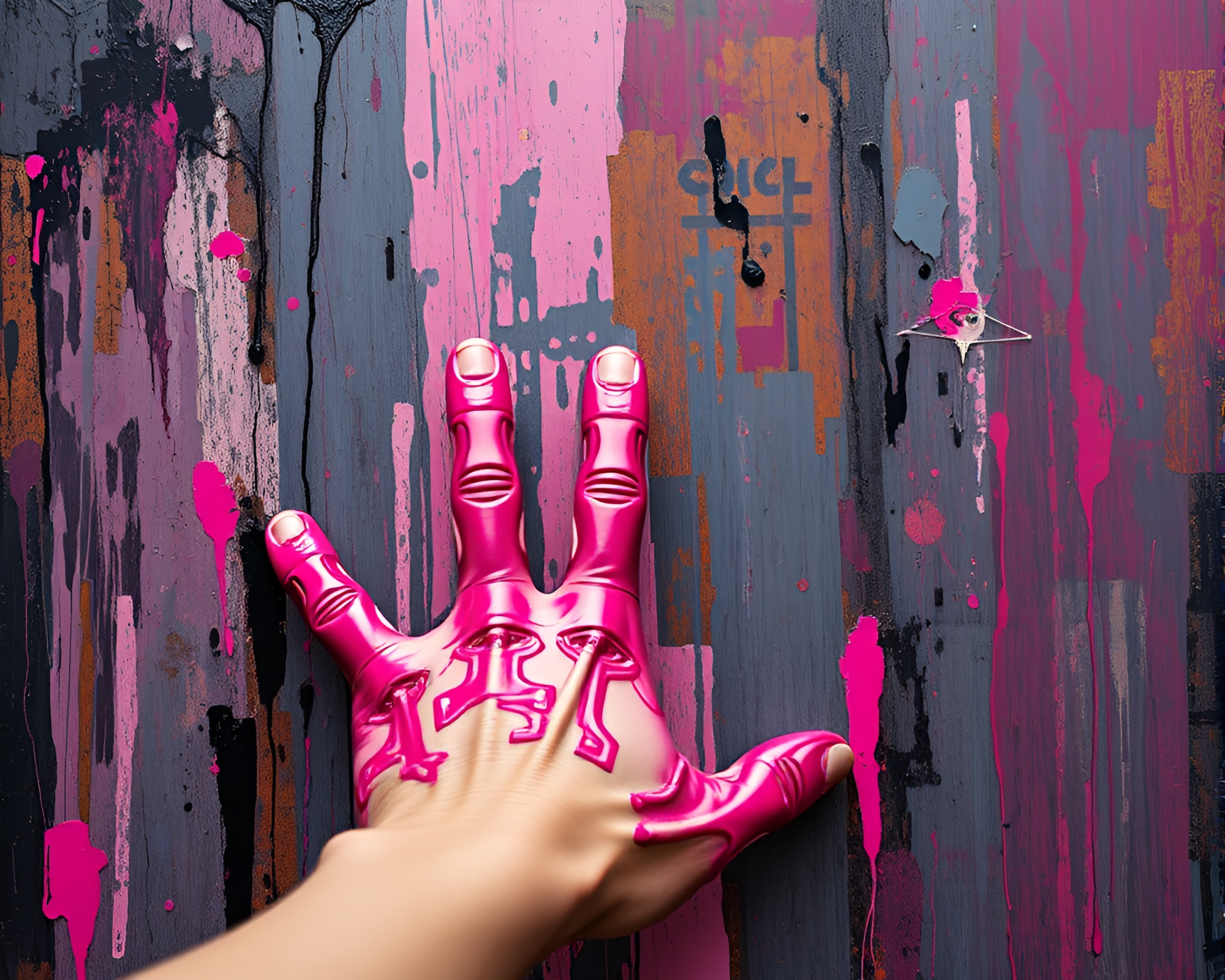 Cybernetic Hand Caught in Candid Moment with Magenta Glow – free AI stock image