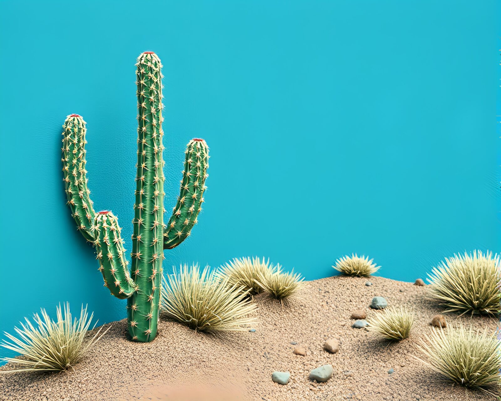 Embroidered desert cactus with steel-blue lighting details