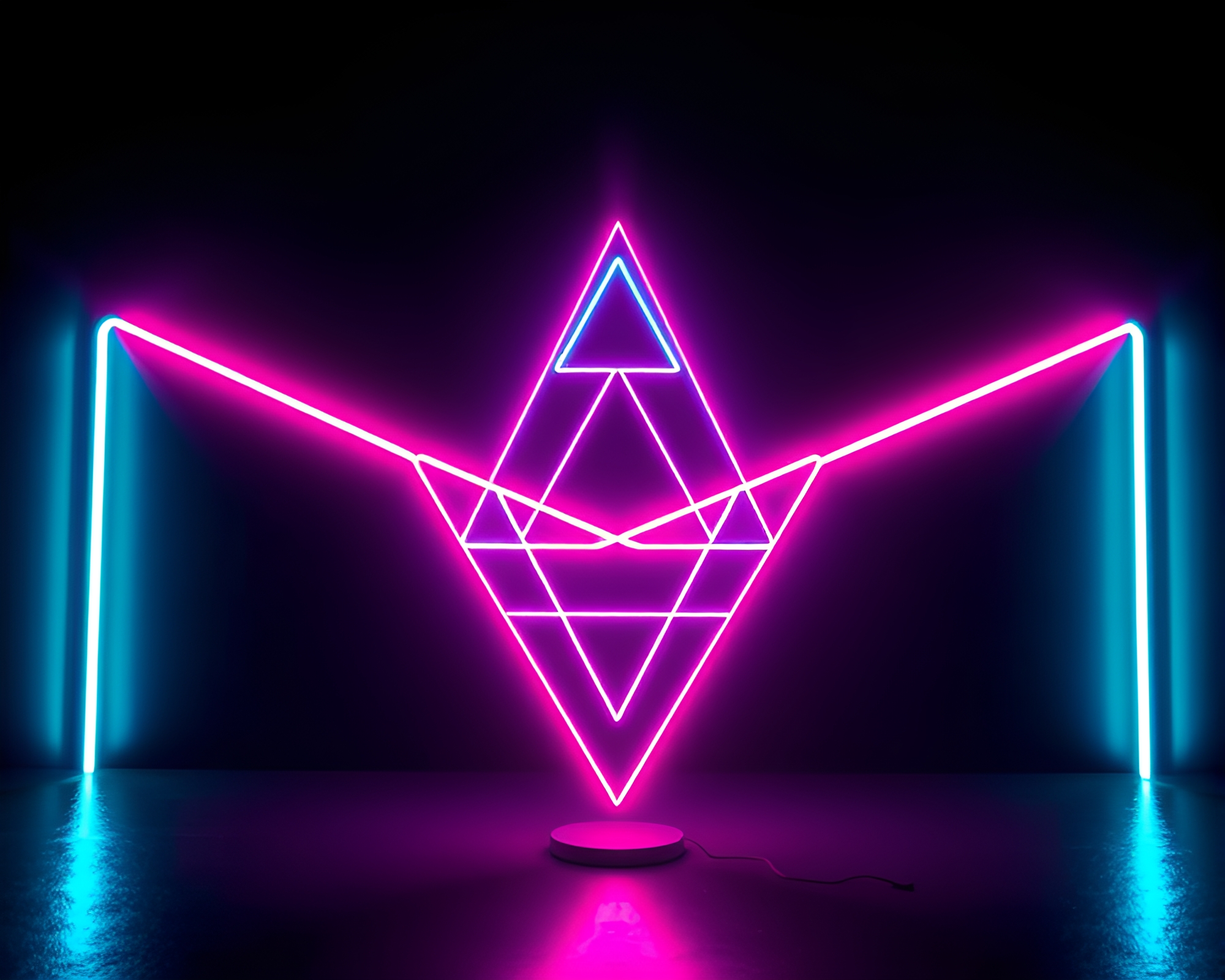 Sacred Geometry Illuminated by Neon Duochrome Light – free AI stock image