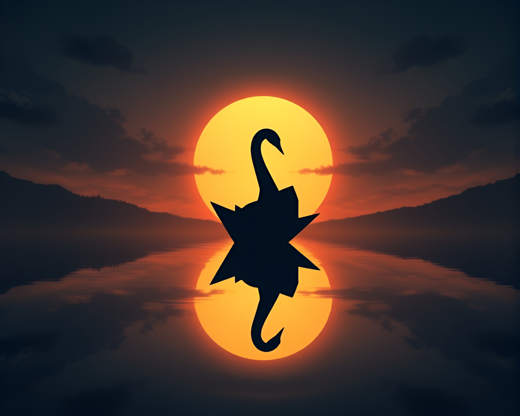 Origami Swan Reflection Silhouette in Anime Style – free AI stock image