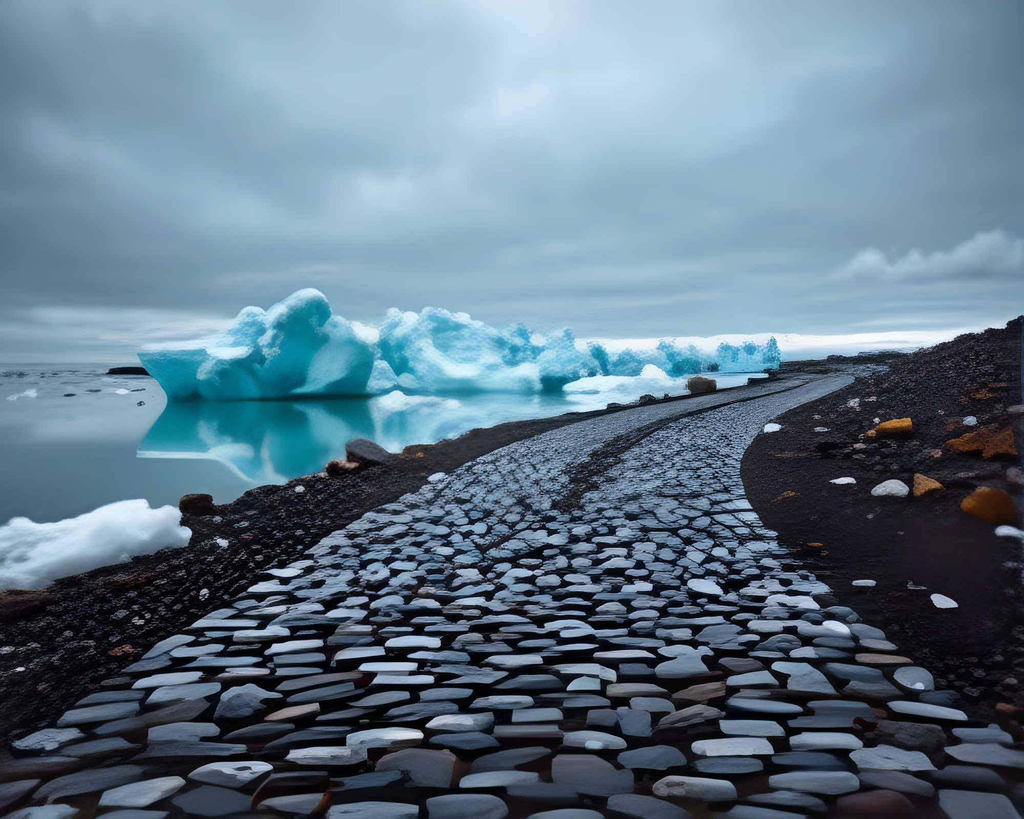 Glitch Arctic Cobblestone Path Tilt-Shift Photography – free AI stock image