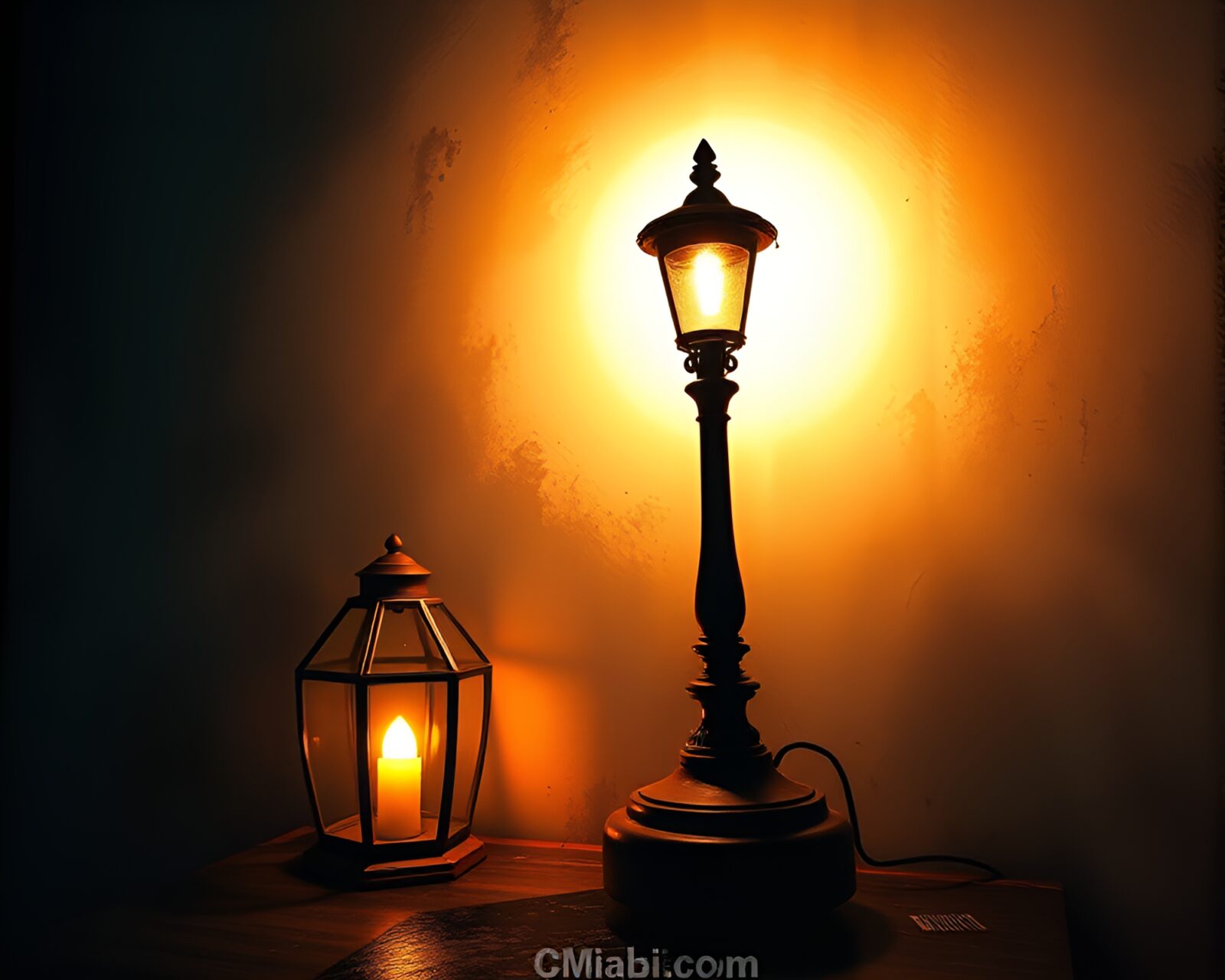 Center composition with HDR contrast lamp in enchanting setting
