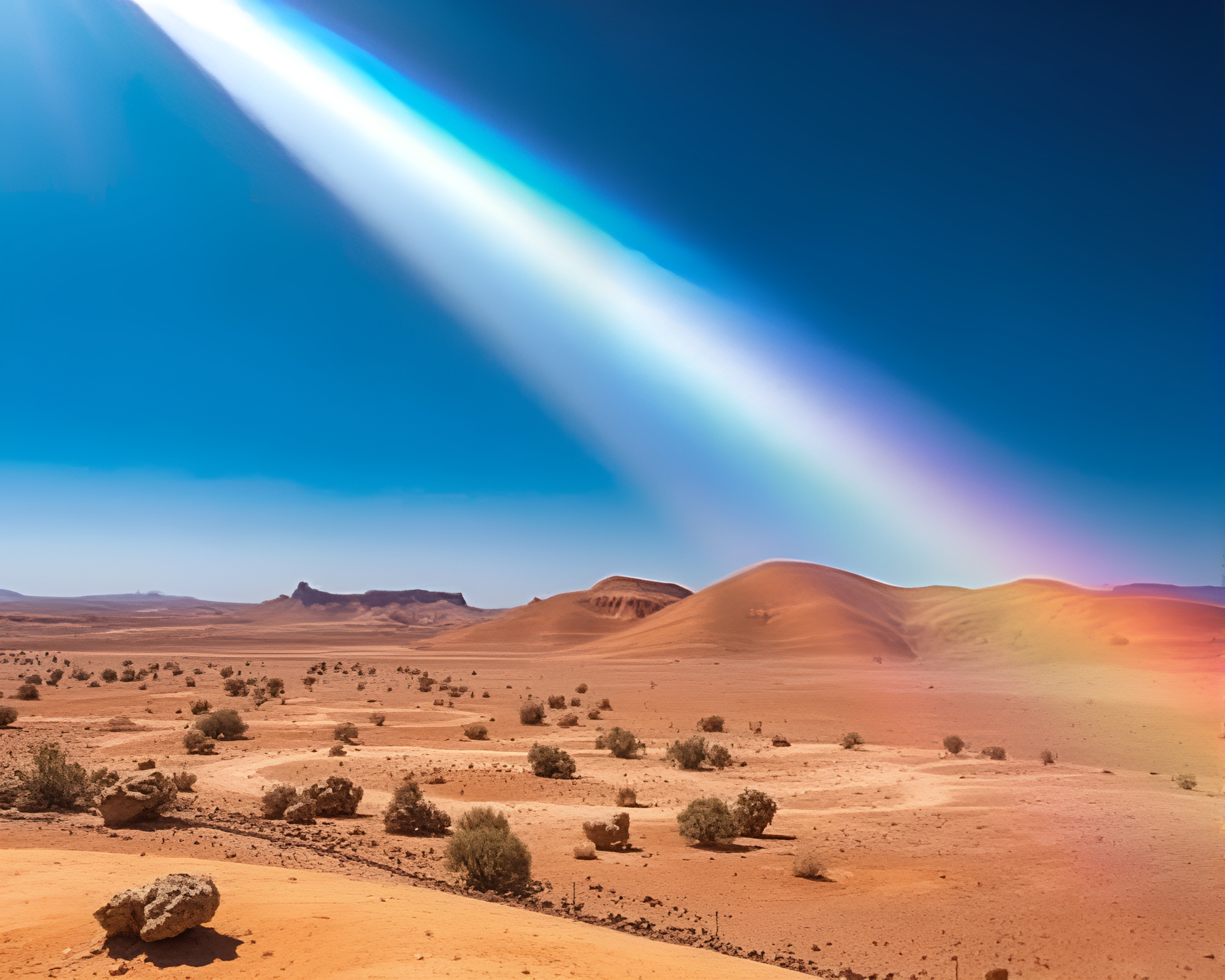 Rainbow Refraction Mirage in Peachy Desert Spotlight – free AI stock image