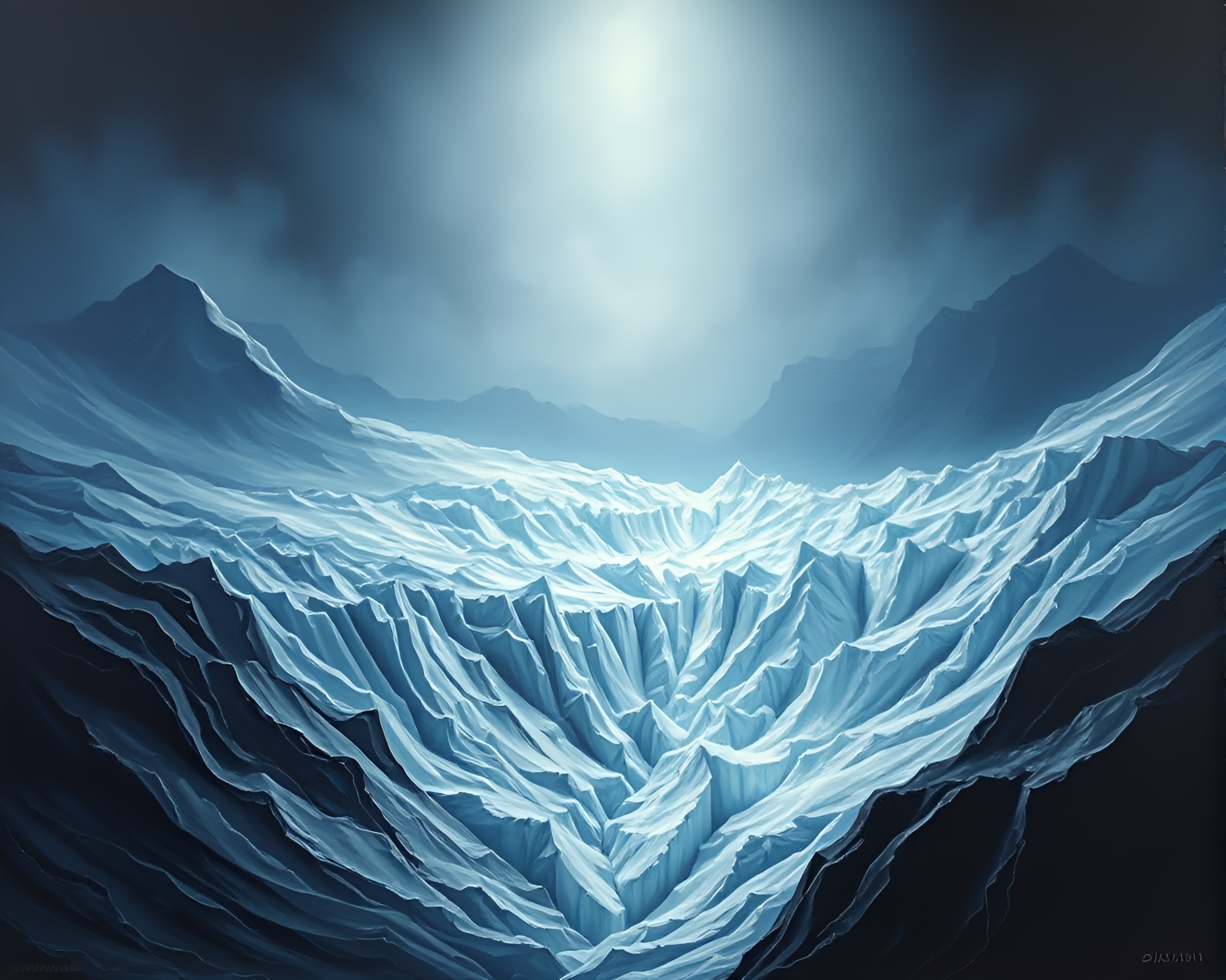 Glacier Illuminated by Stage Spotlight in Duotone Style – free AI stock image