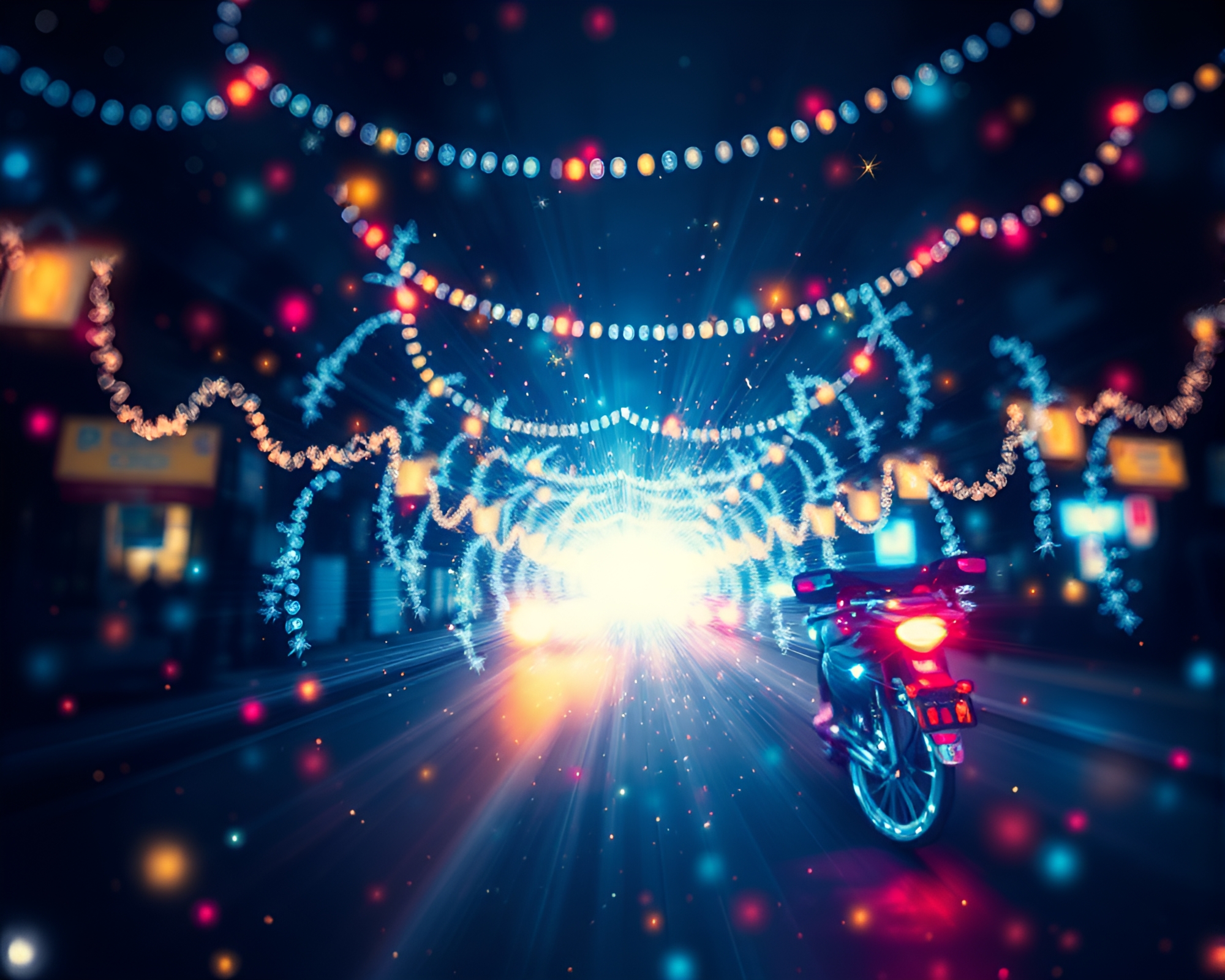 Fractal Rickshaw Ride Under Fairy Light Blueprint Sky – free AI stock image