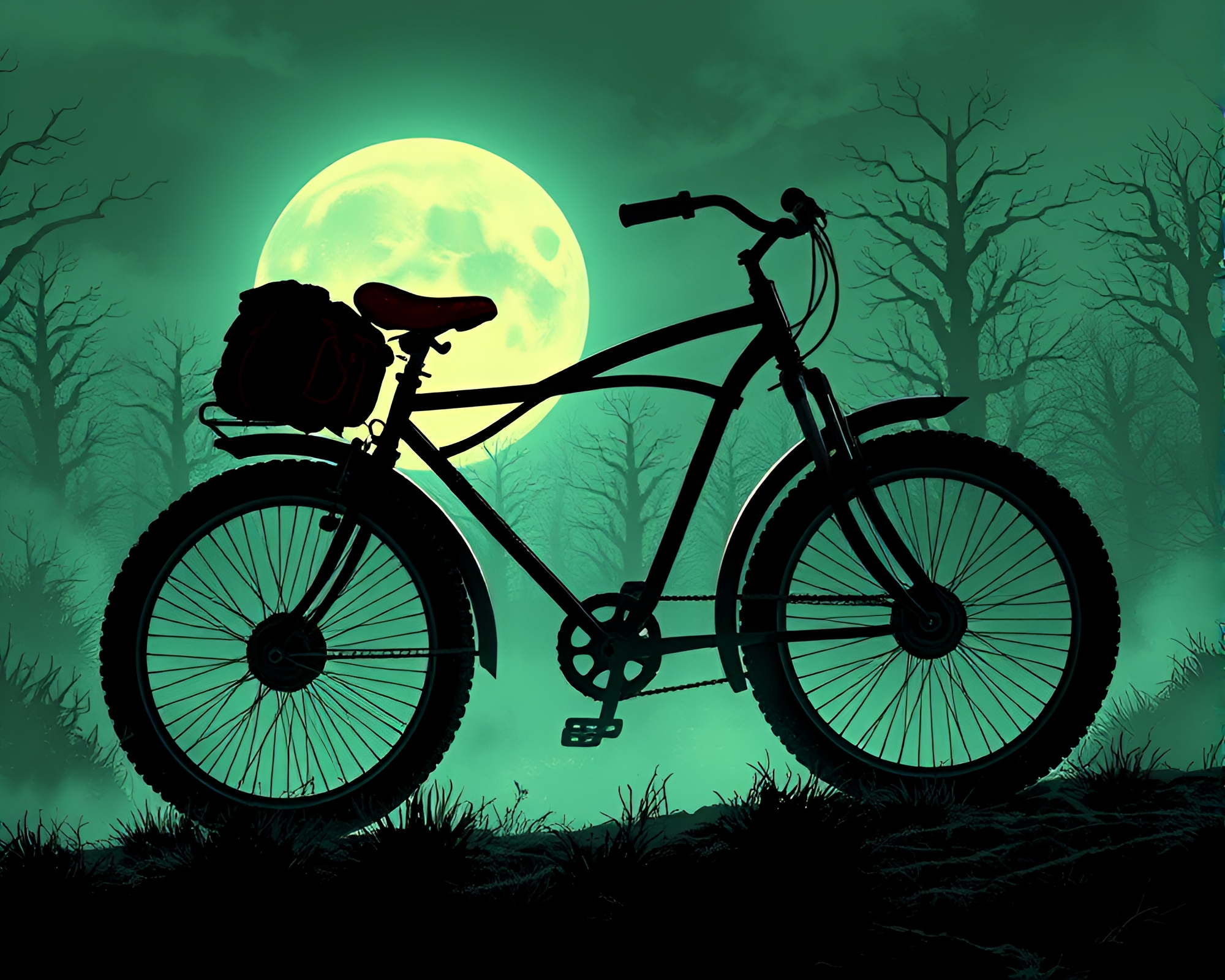 Necromantic Shadows: Bicycle Leading Lines Concept Art – free AI stock image