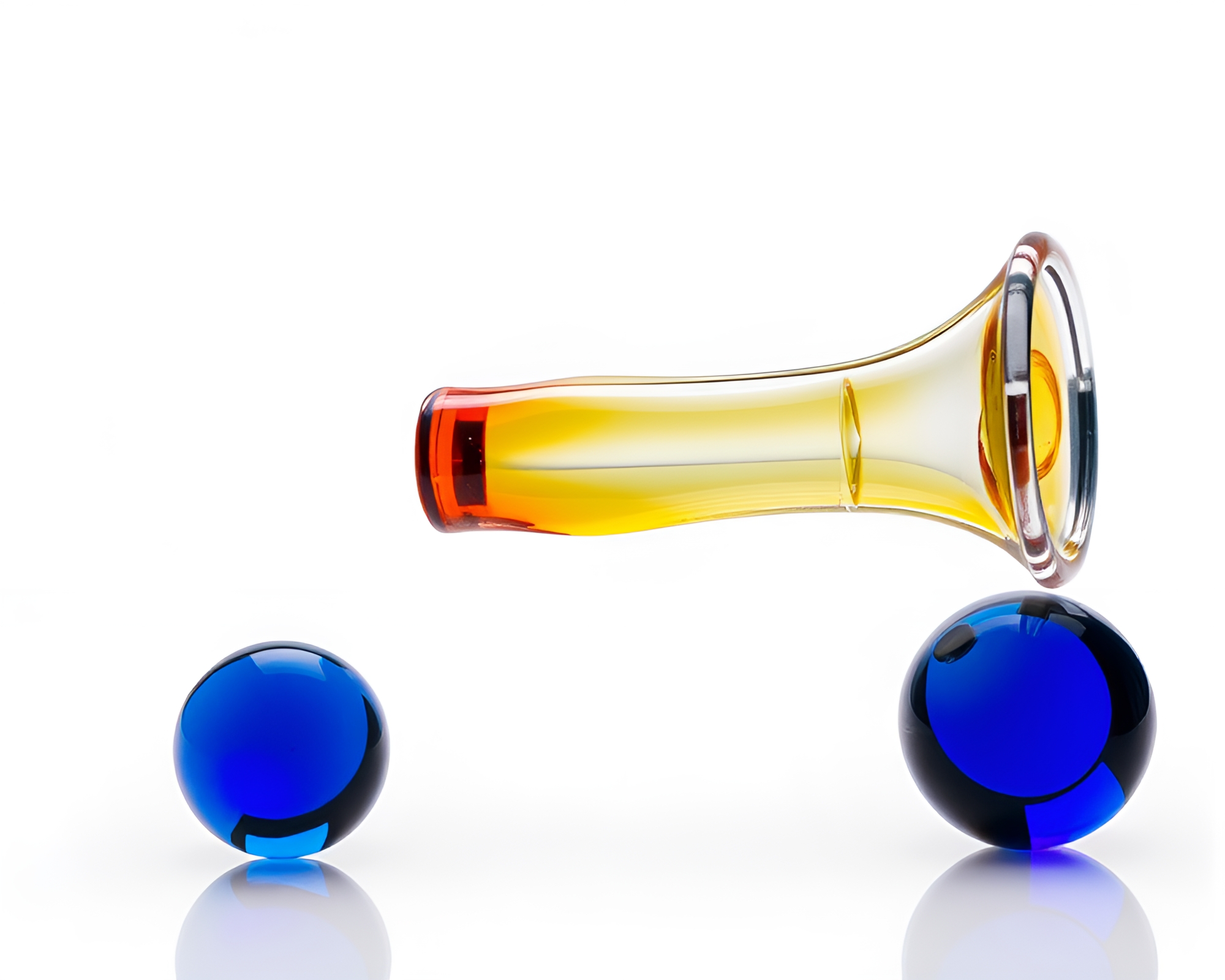 Ethereal Trumpet in Triadic Hues with Wet Glass Beads – free AI stock image