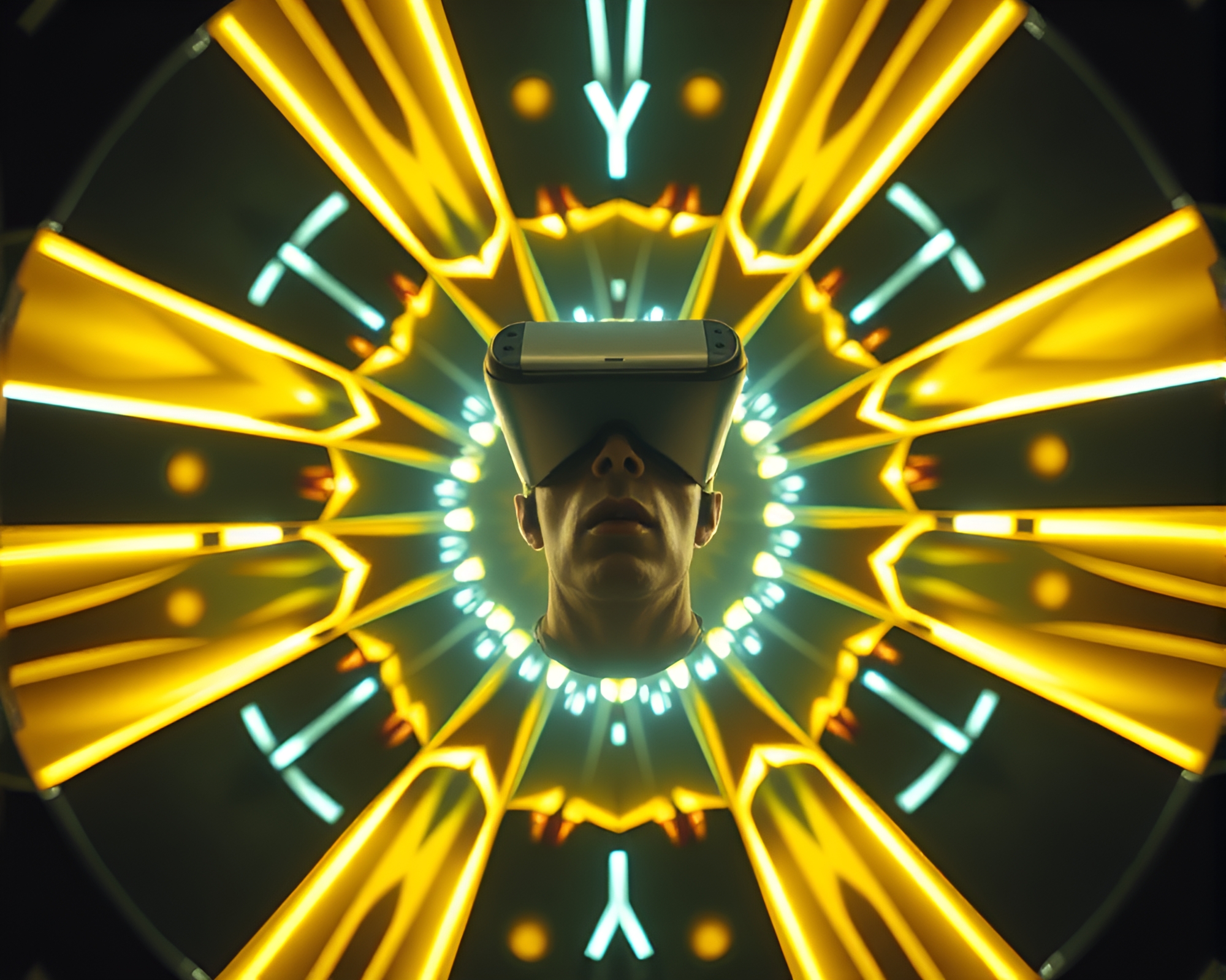 Virtual Reality Hub with Mustard Yellow Cinemagraph Atmosphere – free AI stock image