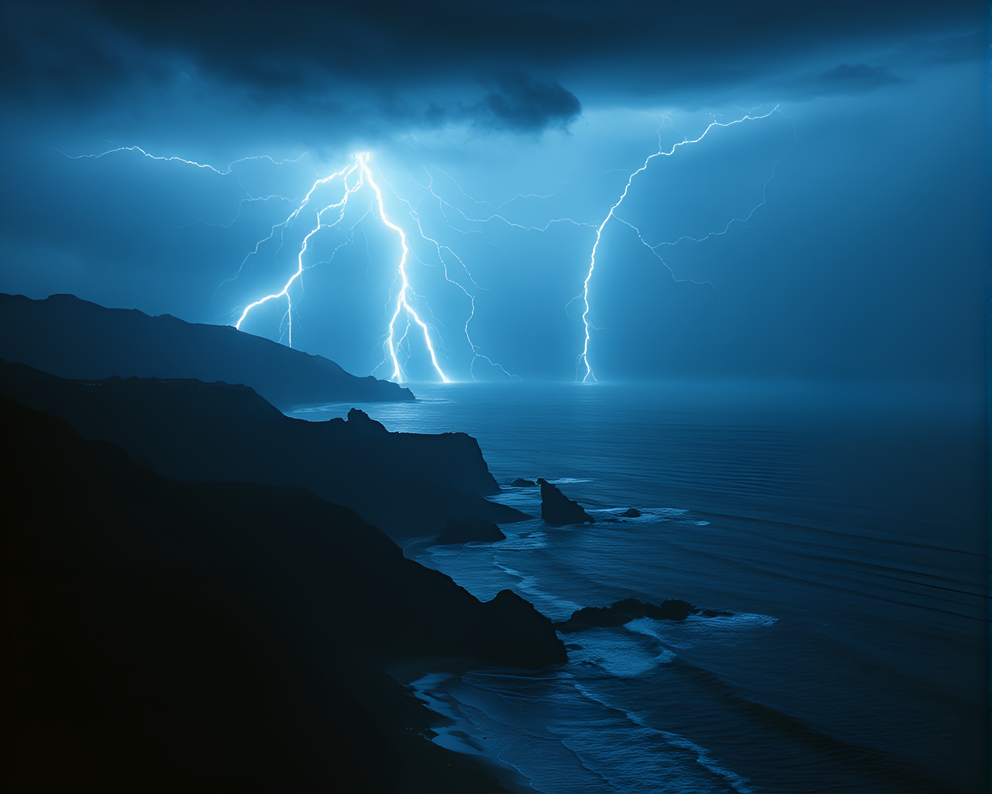 Thunderstorm Etching: Ocean Rim Lighting! – free AI stock image