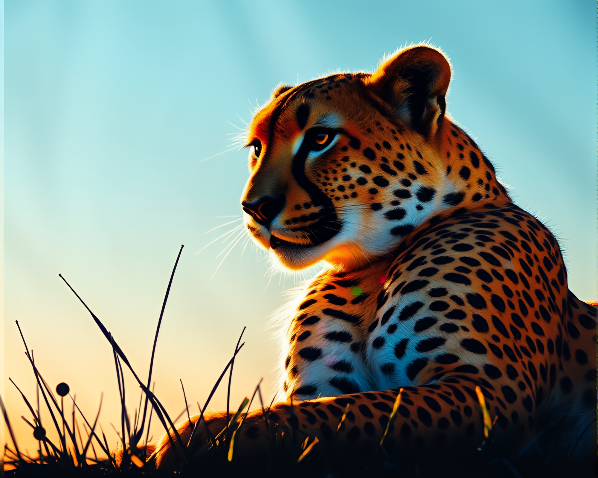 Prismatic Cheetah: Impressionist Backlit Silhouette – free AI stock image