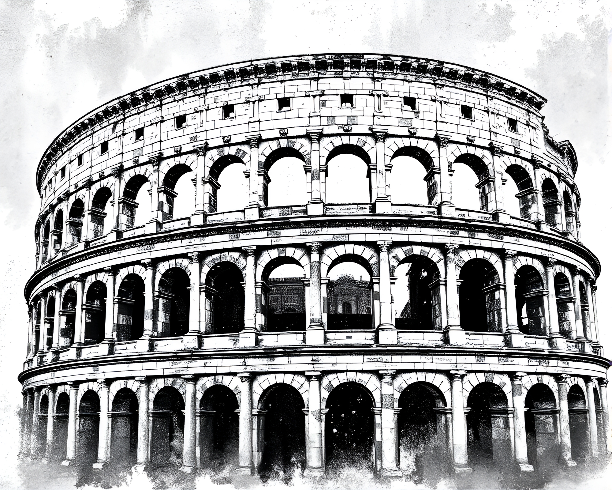 Roman Coliseum Mosaic in Acid Washed Black & White – free AI stock image