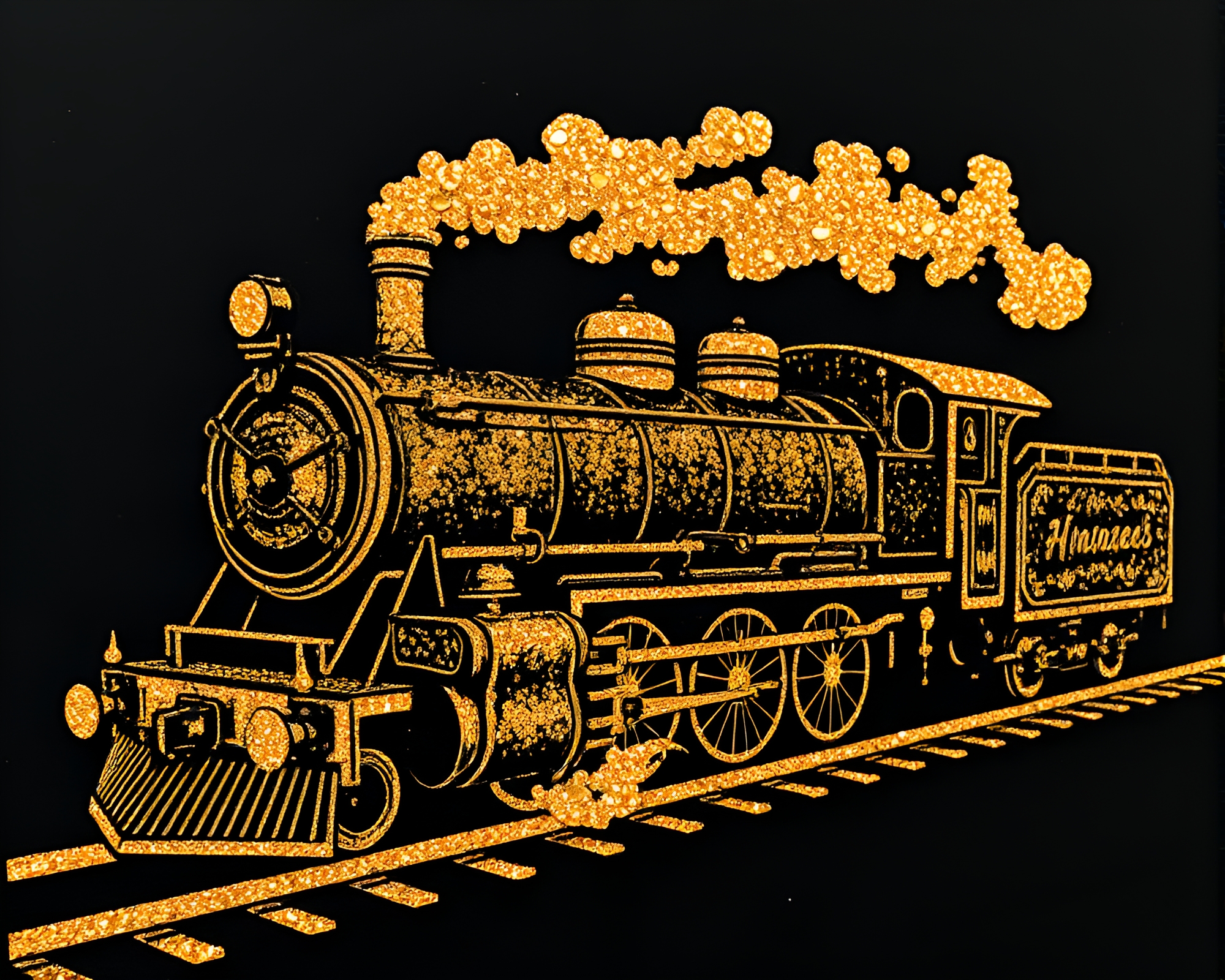 Steam Locomotive Foil Stamping with Calligraphy Style – free AI stock image