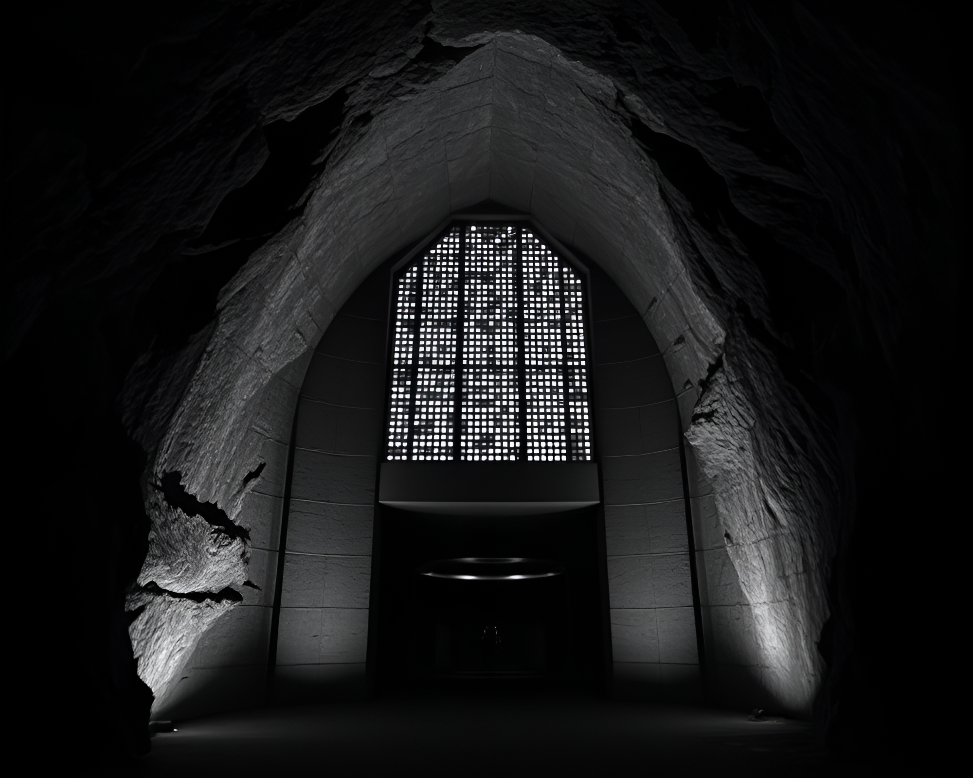 Pointillist Brutalist Cavern Entrance – free AI stock image