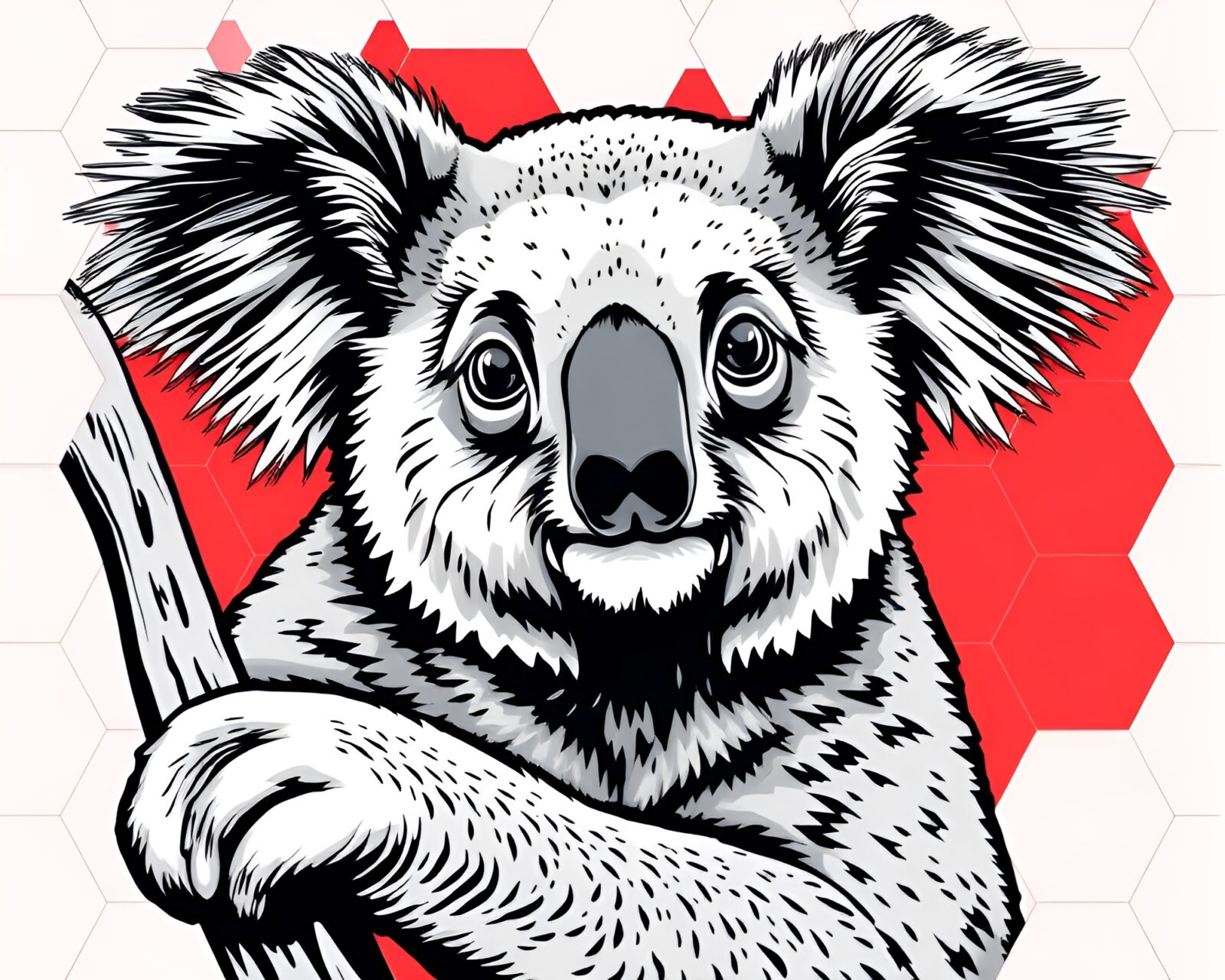 Detailed medical illustration of koala in hexagonal tiling