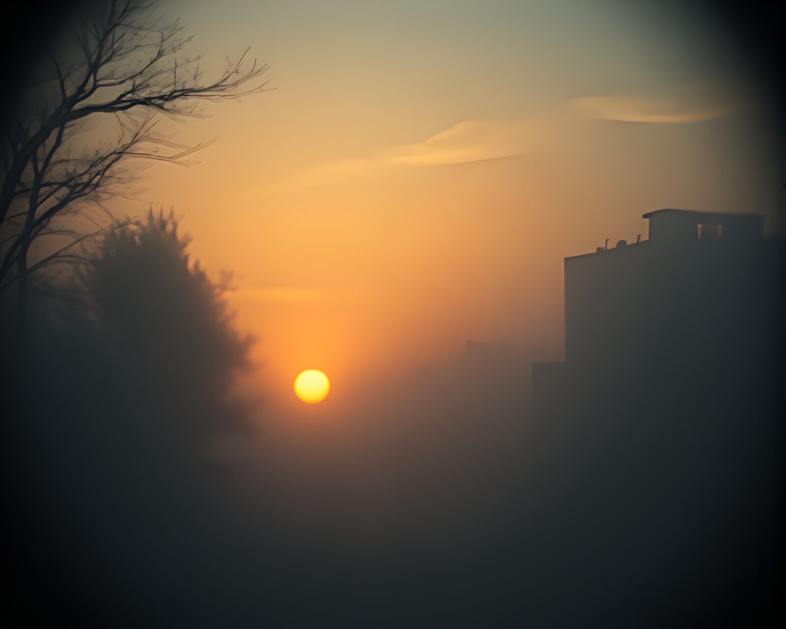 High dynamic range image of cyborg in dawn mist