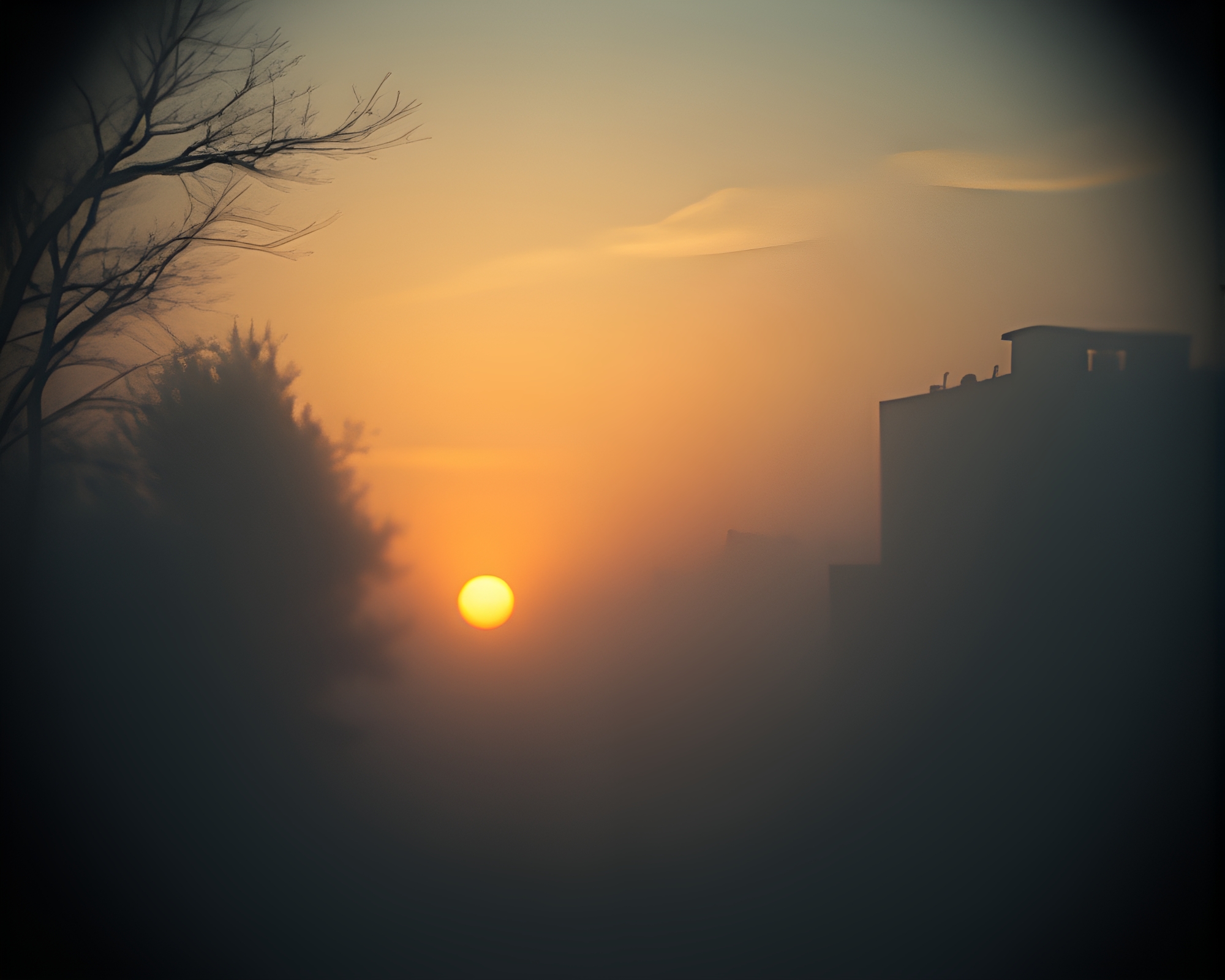Cyborg in Misty Dawn Split Focus Scene – free AI stock image