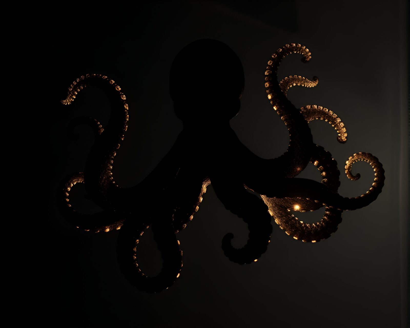 Fractally illuminated octopus in intricate crosshatch shadow play