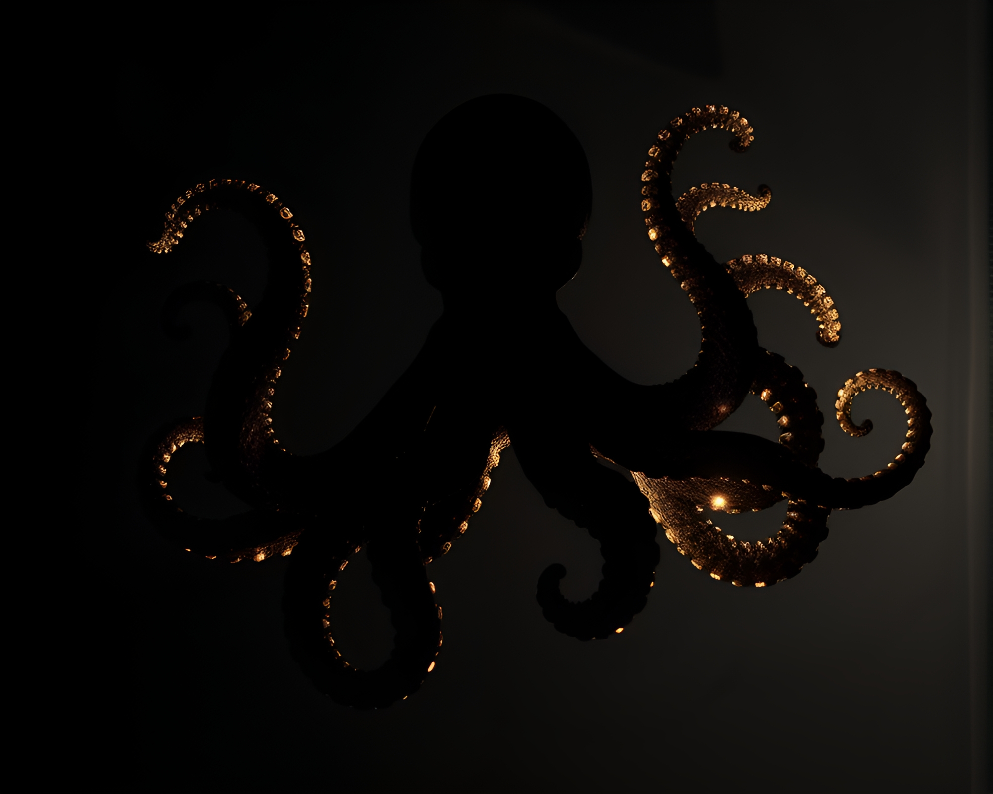 Glowing Octopus Silhouette in Crosshatch Shading – free AI stock image
