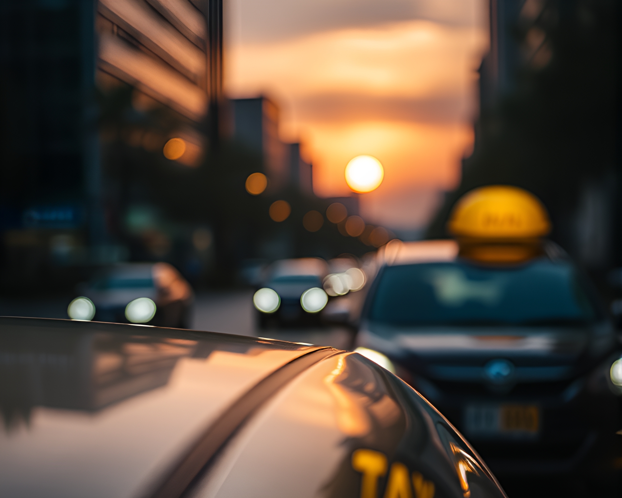 Dragon Egg Taxi Swoosh at Golden Hour Dusk – free AI stock image