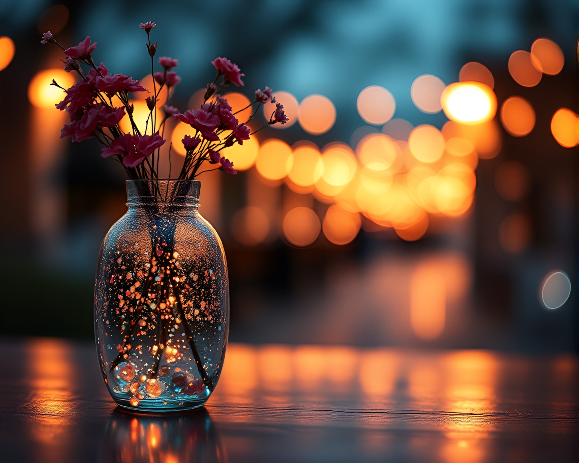 Acrylic Splattered Vase Illuminated with Bokeh Lights – free AI stock image