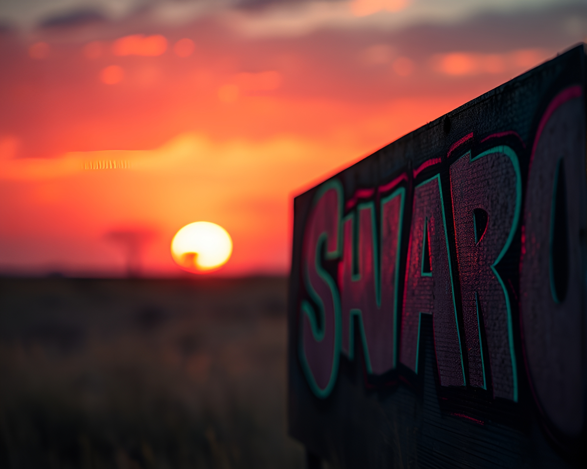 Vibrant Savanna Sunset with Neon Grafitti Details – free AI stock image