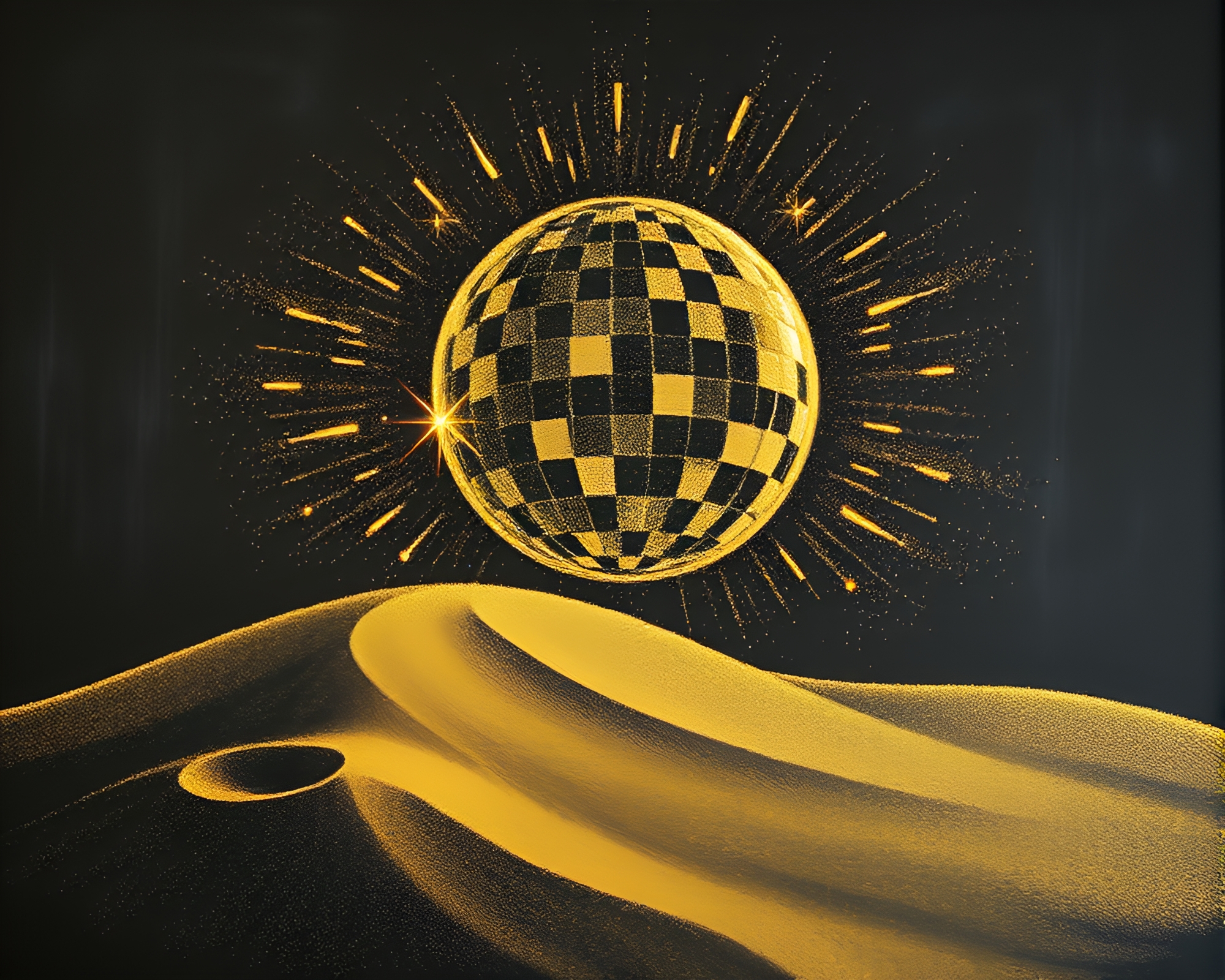 Glistening Sand Dunes with Disco Ball Glow – free AI stock image