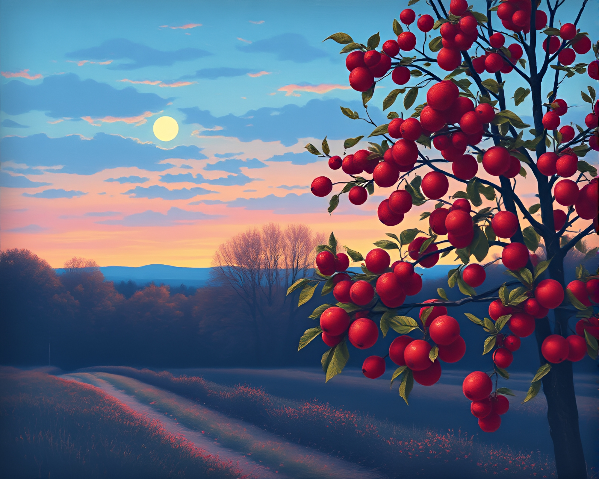 Twilight Blue Hour Pointillism Apple Cider Vignette – free AI stock image