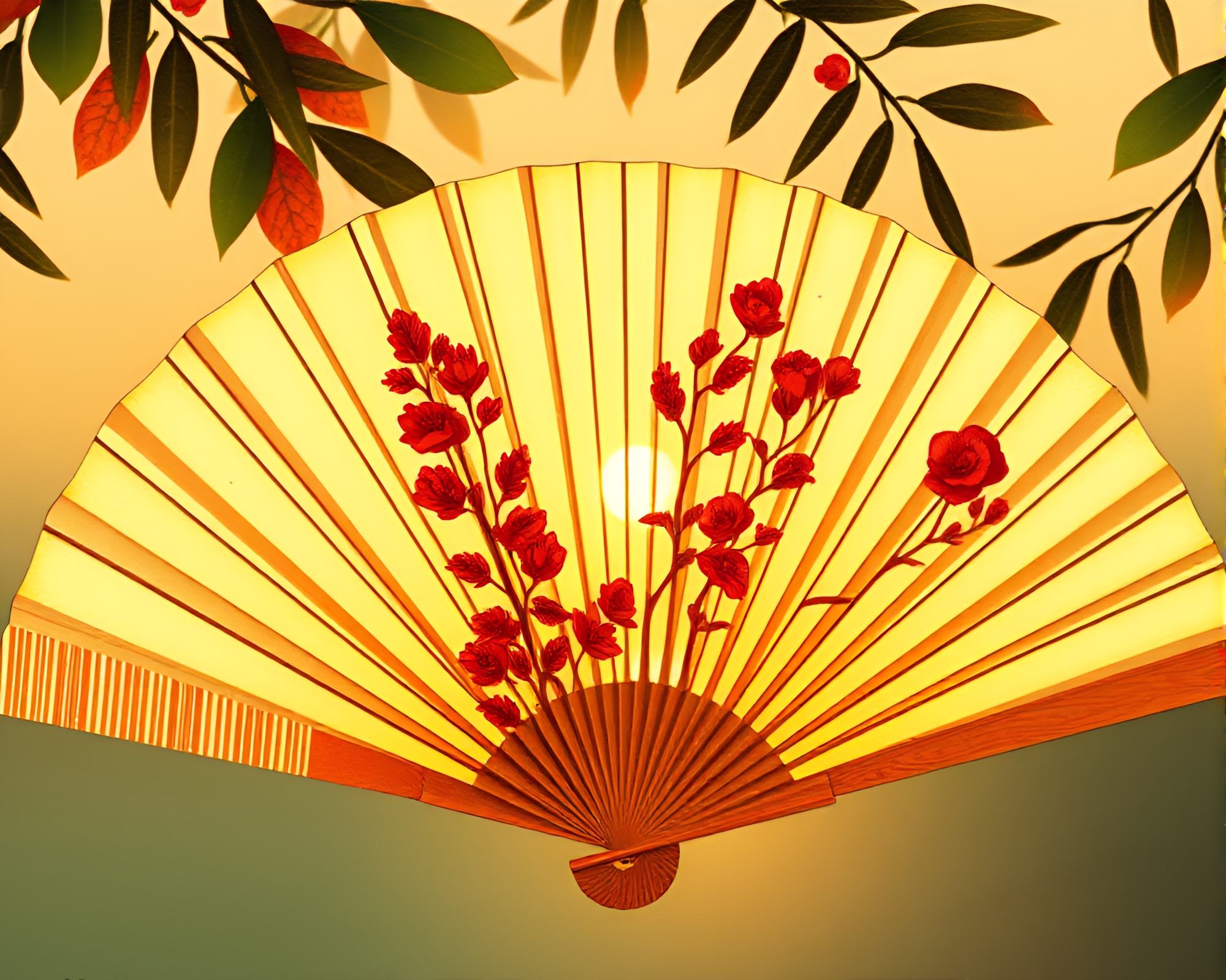 Hand-painted Fan in Morning Golden Light – free AI stock image