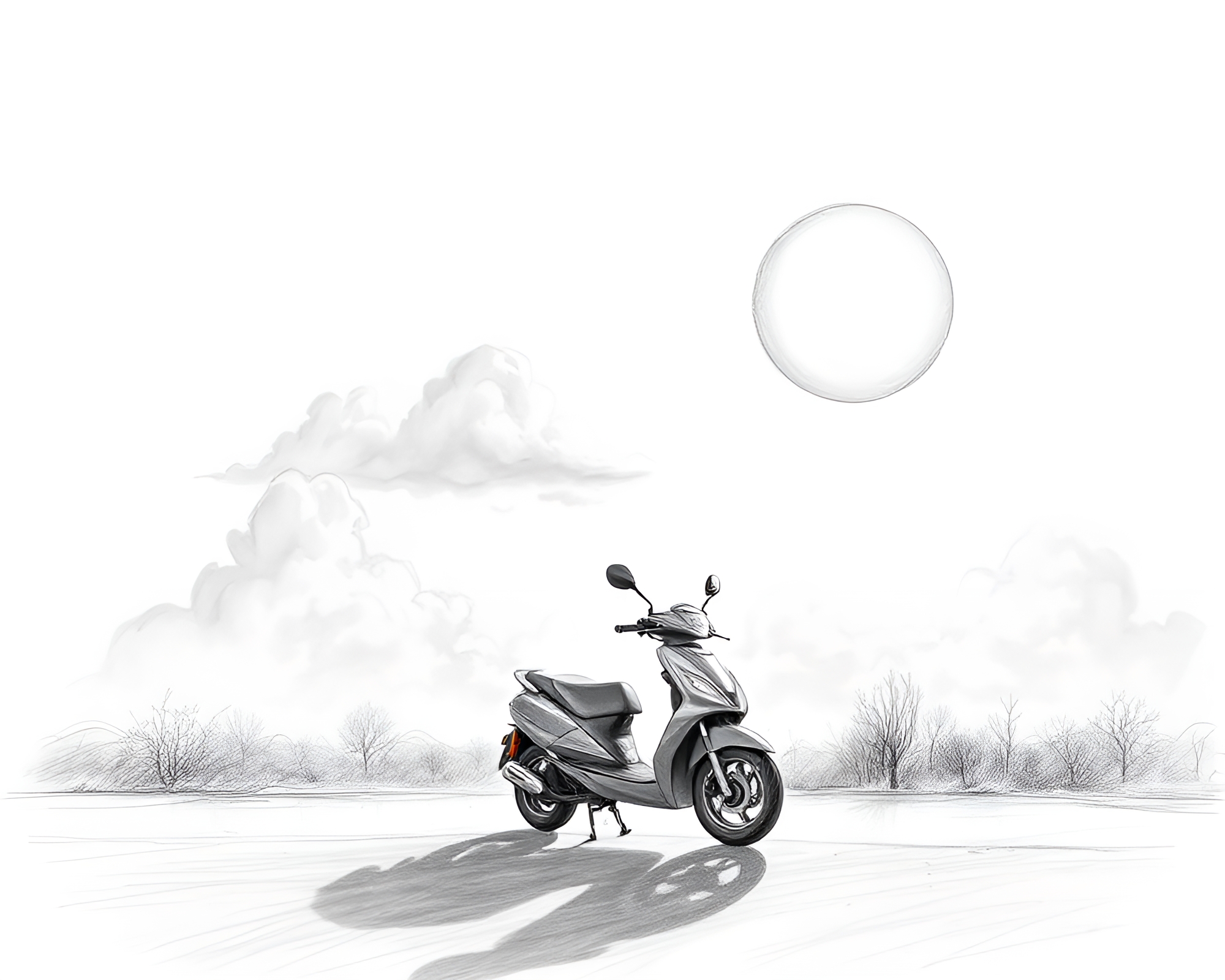 Electric Scooter Gracefully Gliding under Eclipse Shadow – free AI stock image