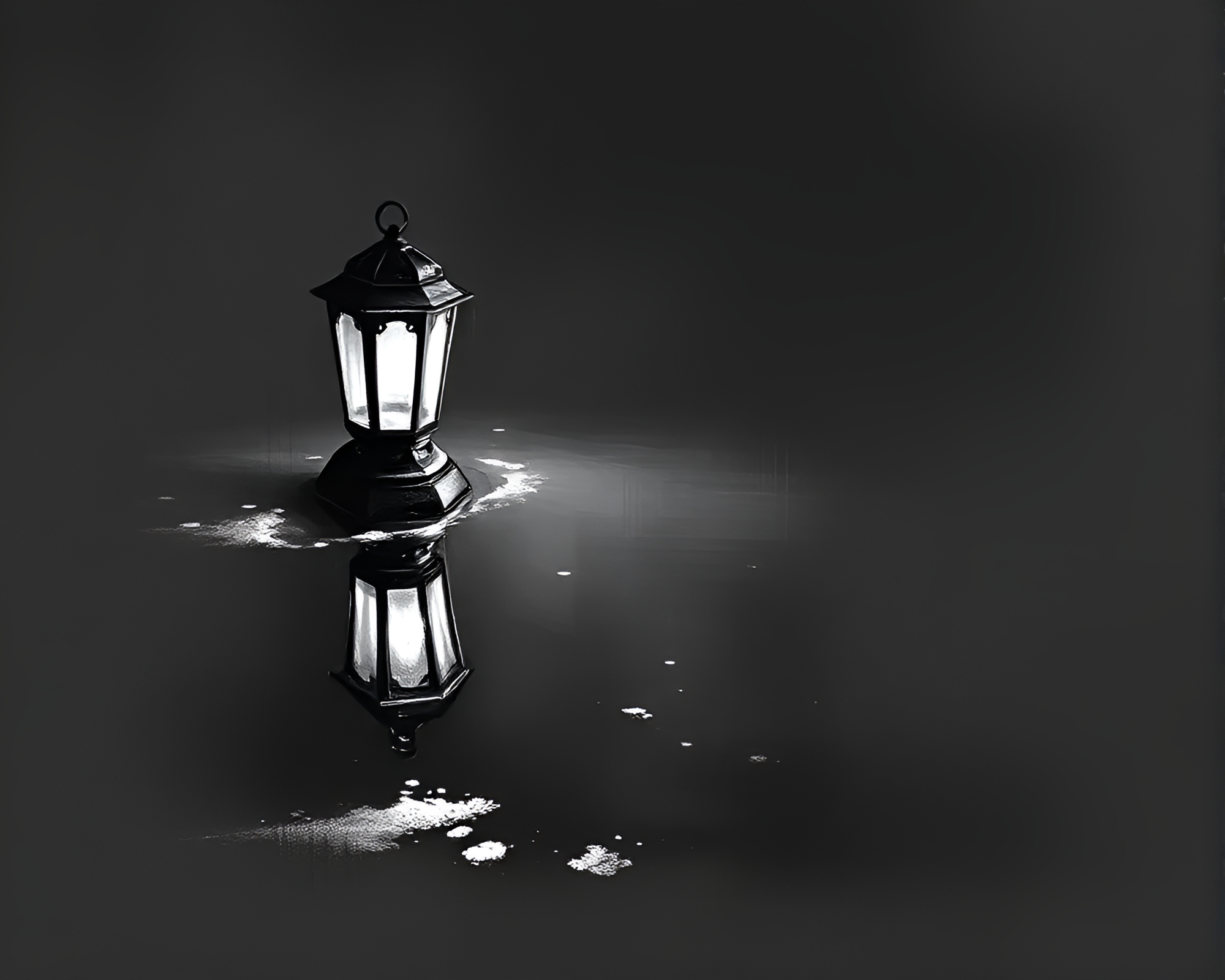 Charcoal Sketch of Lantern-Lit Puddle Reflection – free AI stock image