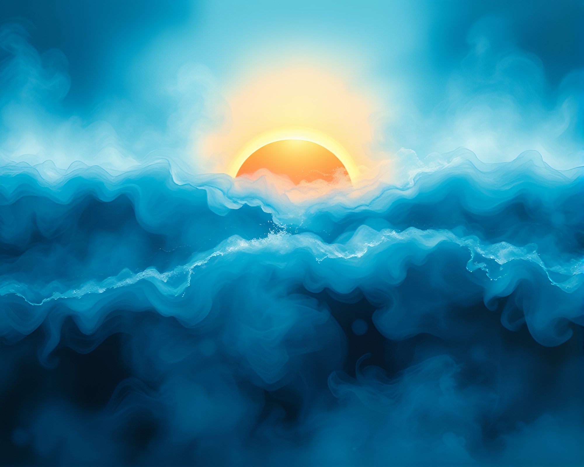 Solar Eclipse Kinetic Art: Ocean Vapor Dance – free AI stock image
