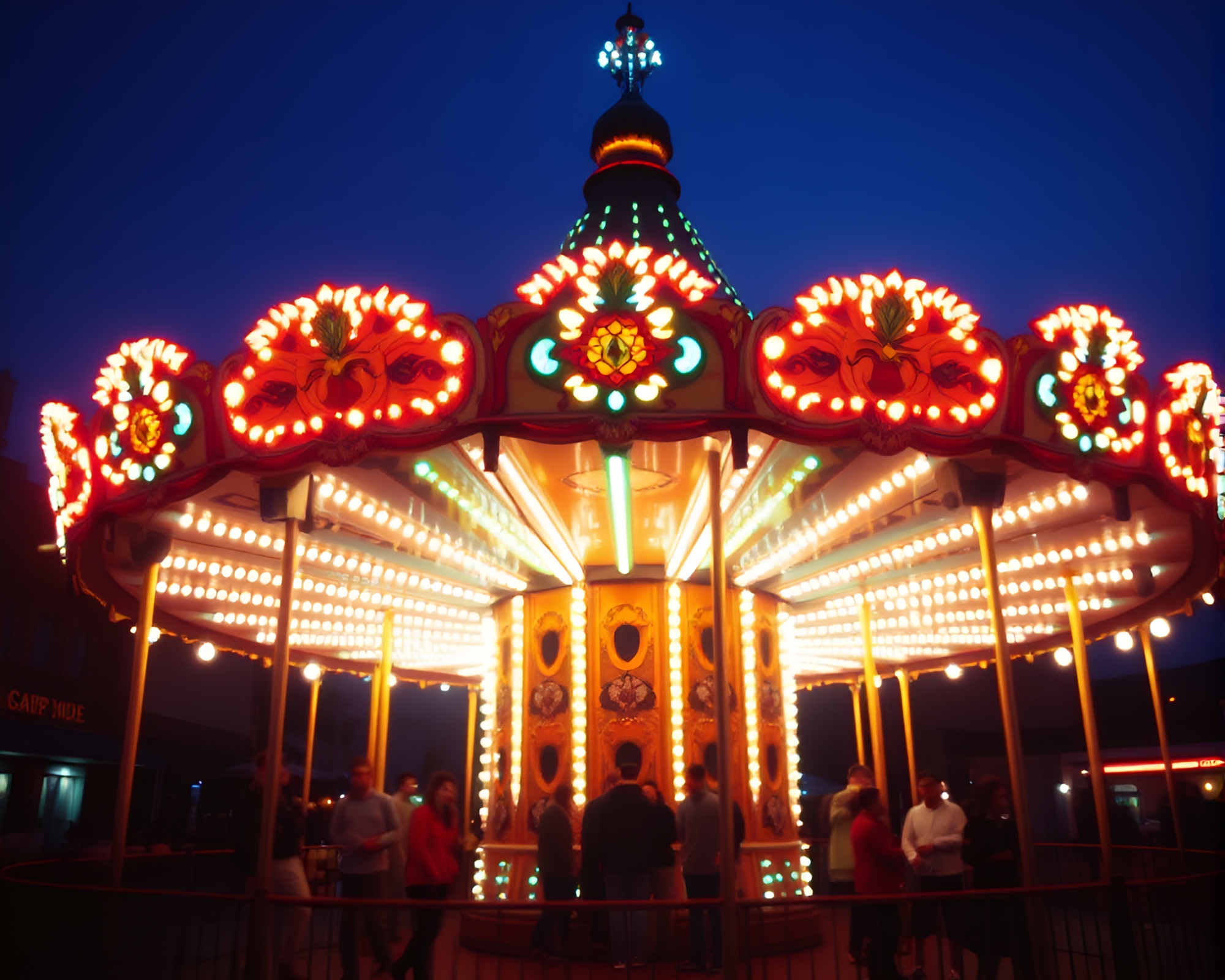 Enchanting Carnival Carousel under Stained Glass lights – free AI stock image