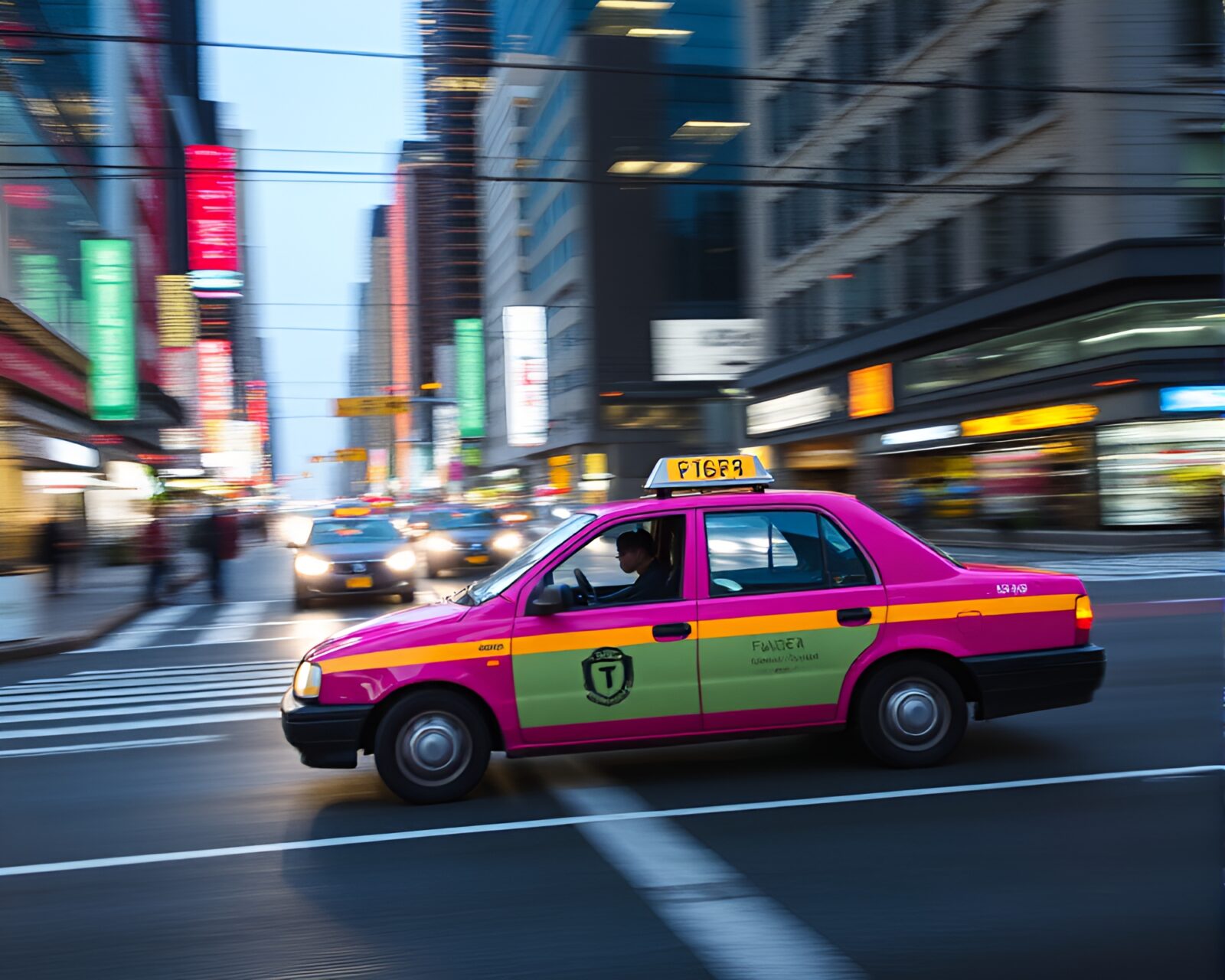 Vibrant paper cutout of a blurred cable car taxi