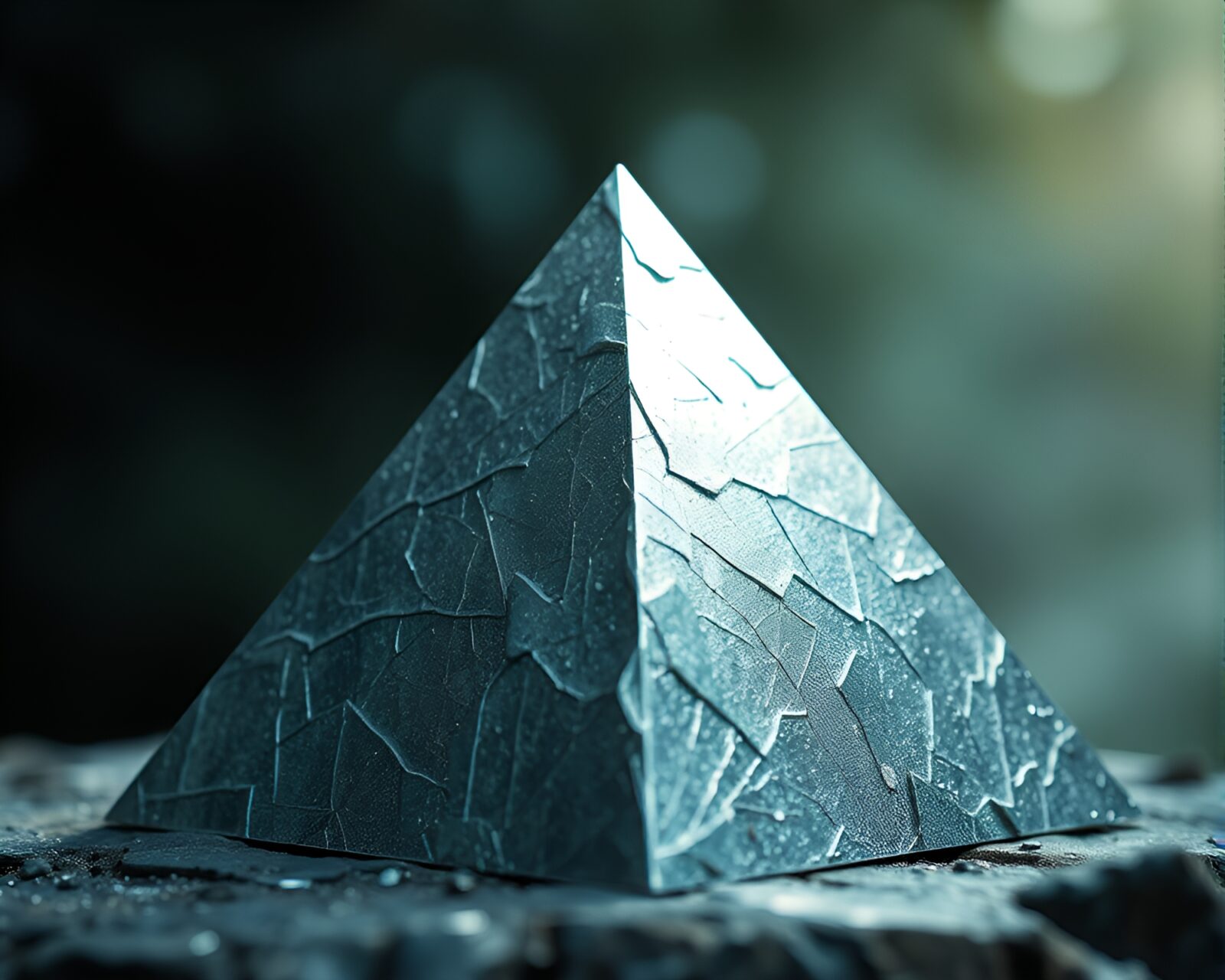 Dynamic image of a pyramid with silver leaf accents