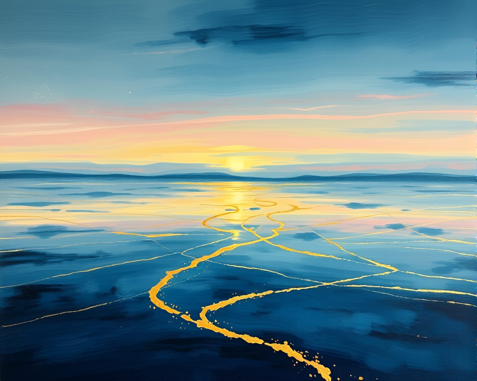 Impressionist painting of a majestic ley line glowing gold