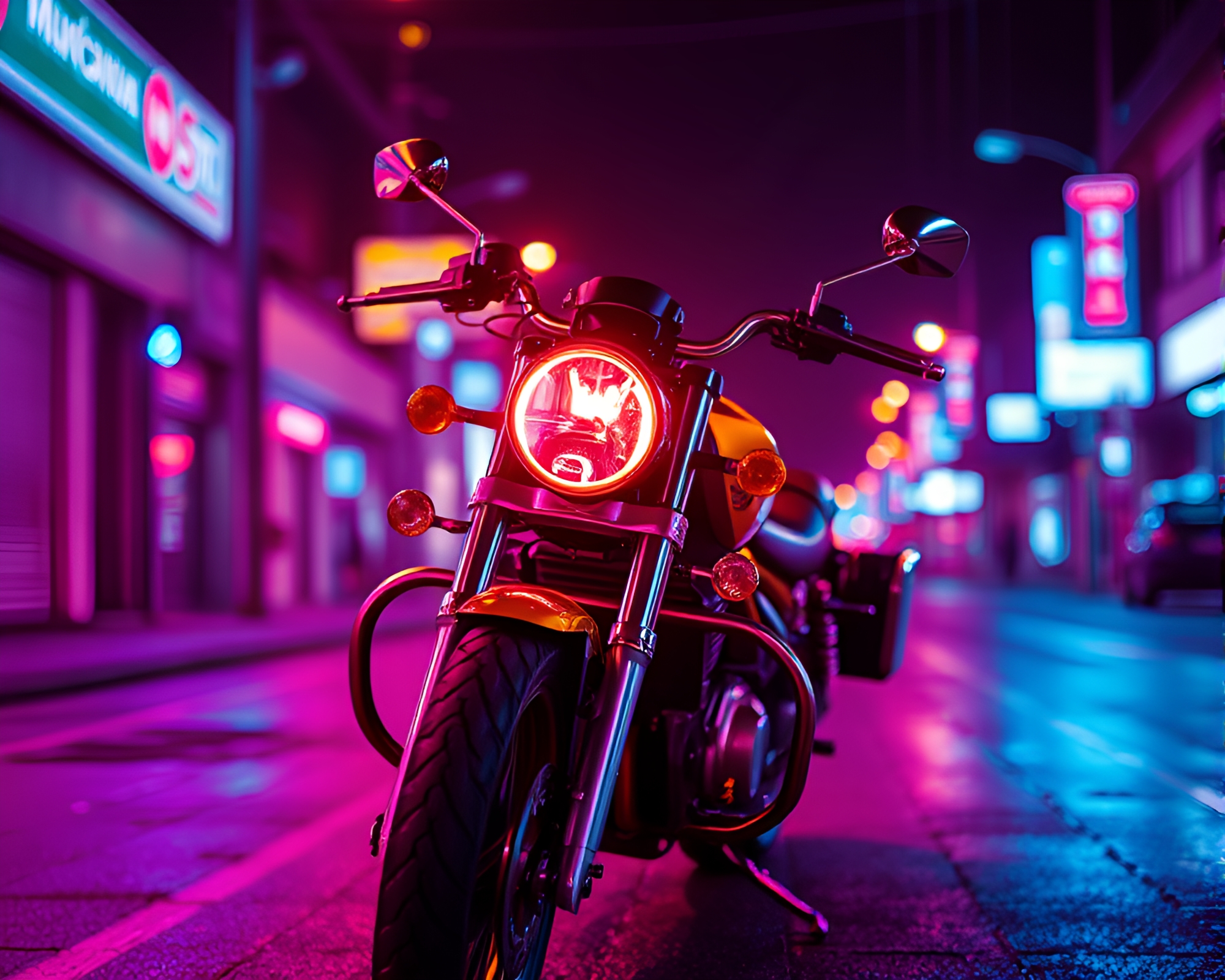 Neon Motorcycle Glitch Art: Rose Gold Fantasy – free AI stock image
