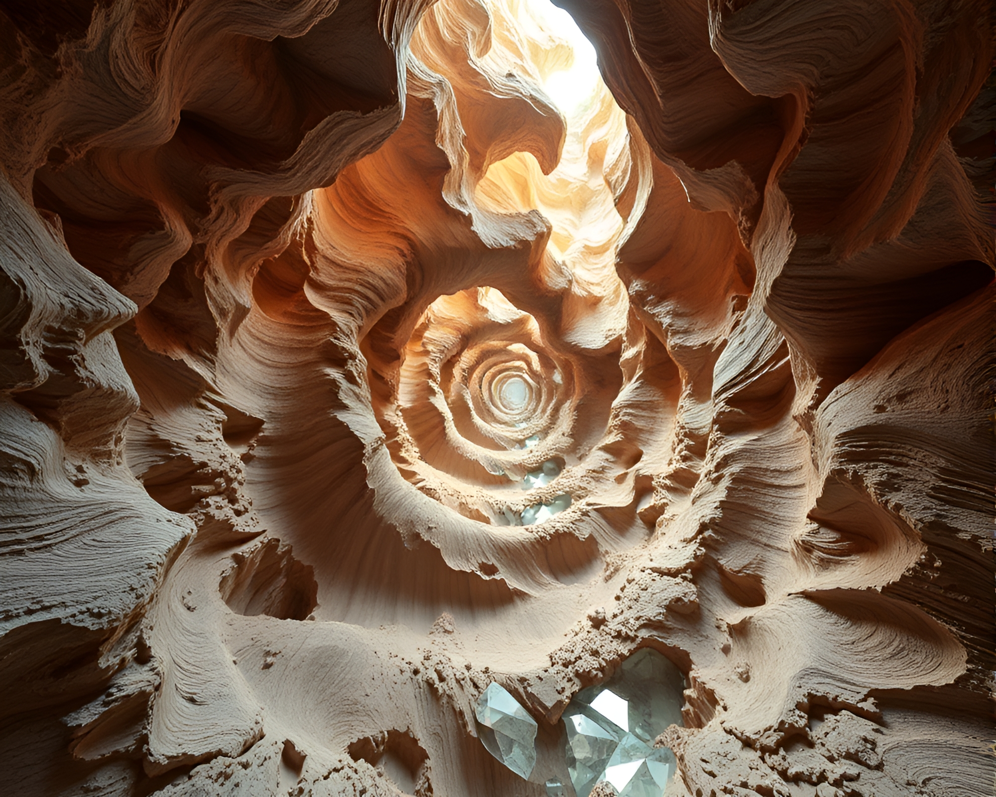 Eroded Canyon Fibonacci Spiral: Crystal Clarity CGI Scene – free AI stock image