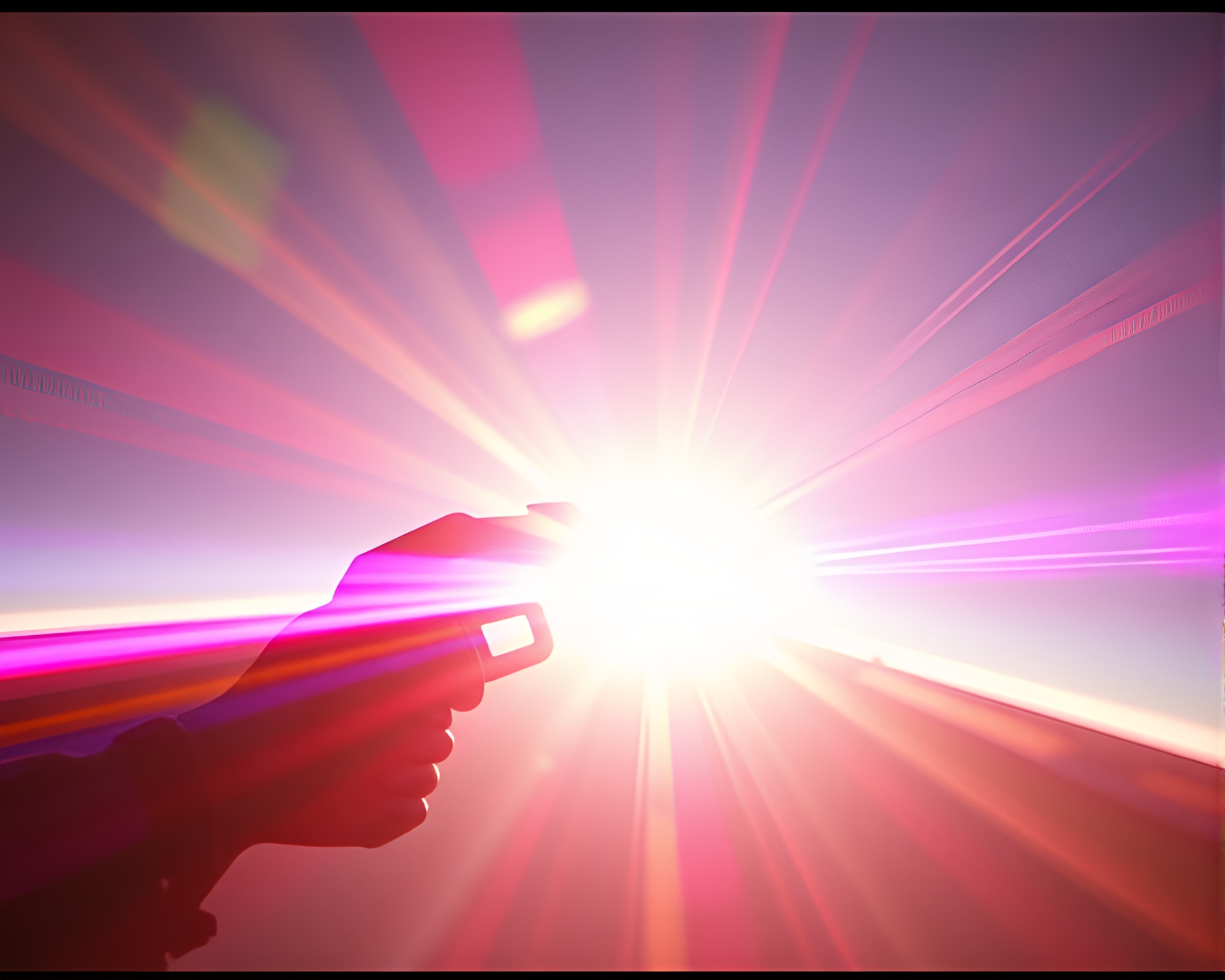 Neon Plasma Rifle Sun Glare Retro Scene – free AI stock image