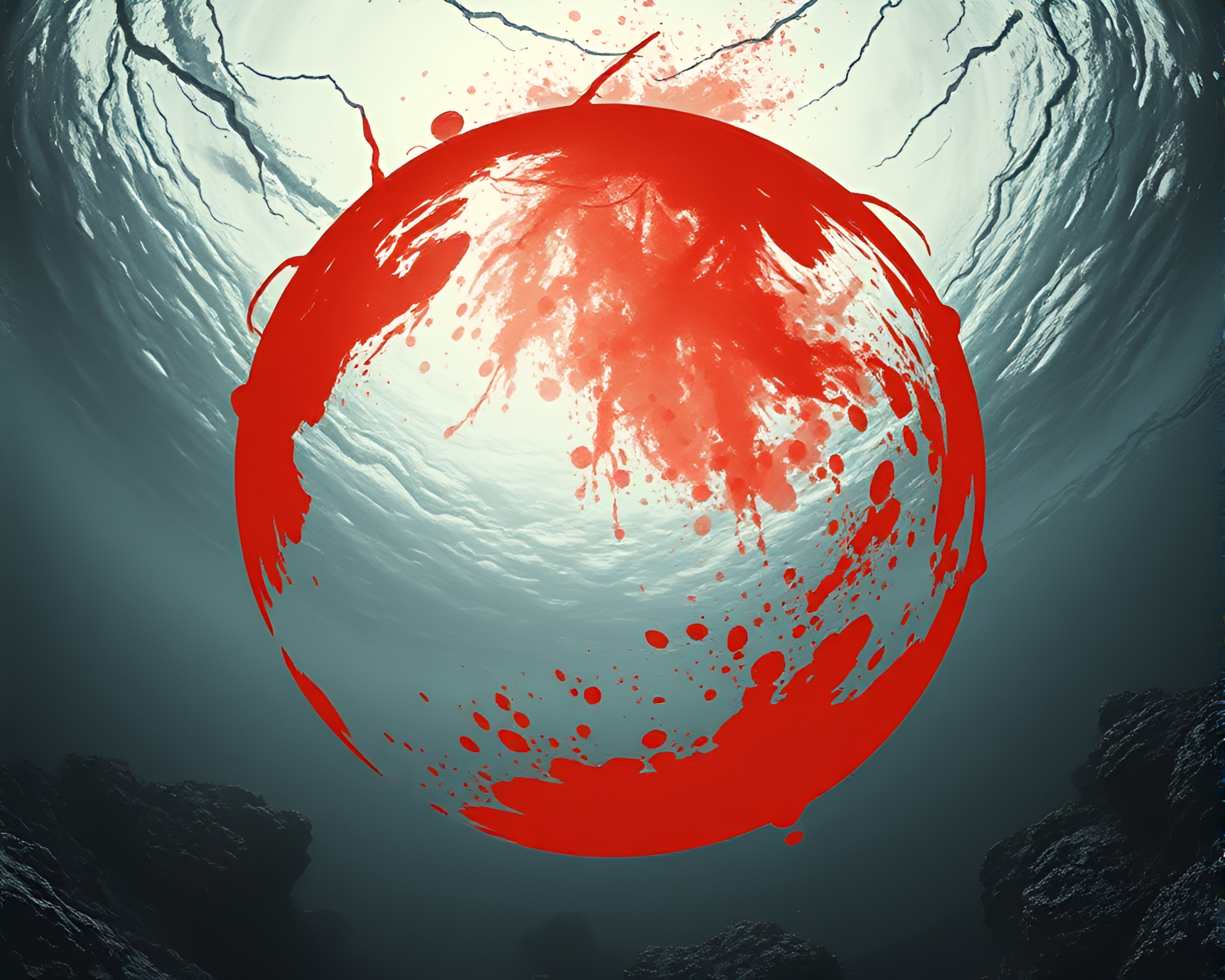 Surreal Underwater Dome in Monochrome Red Light – free AI stock image