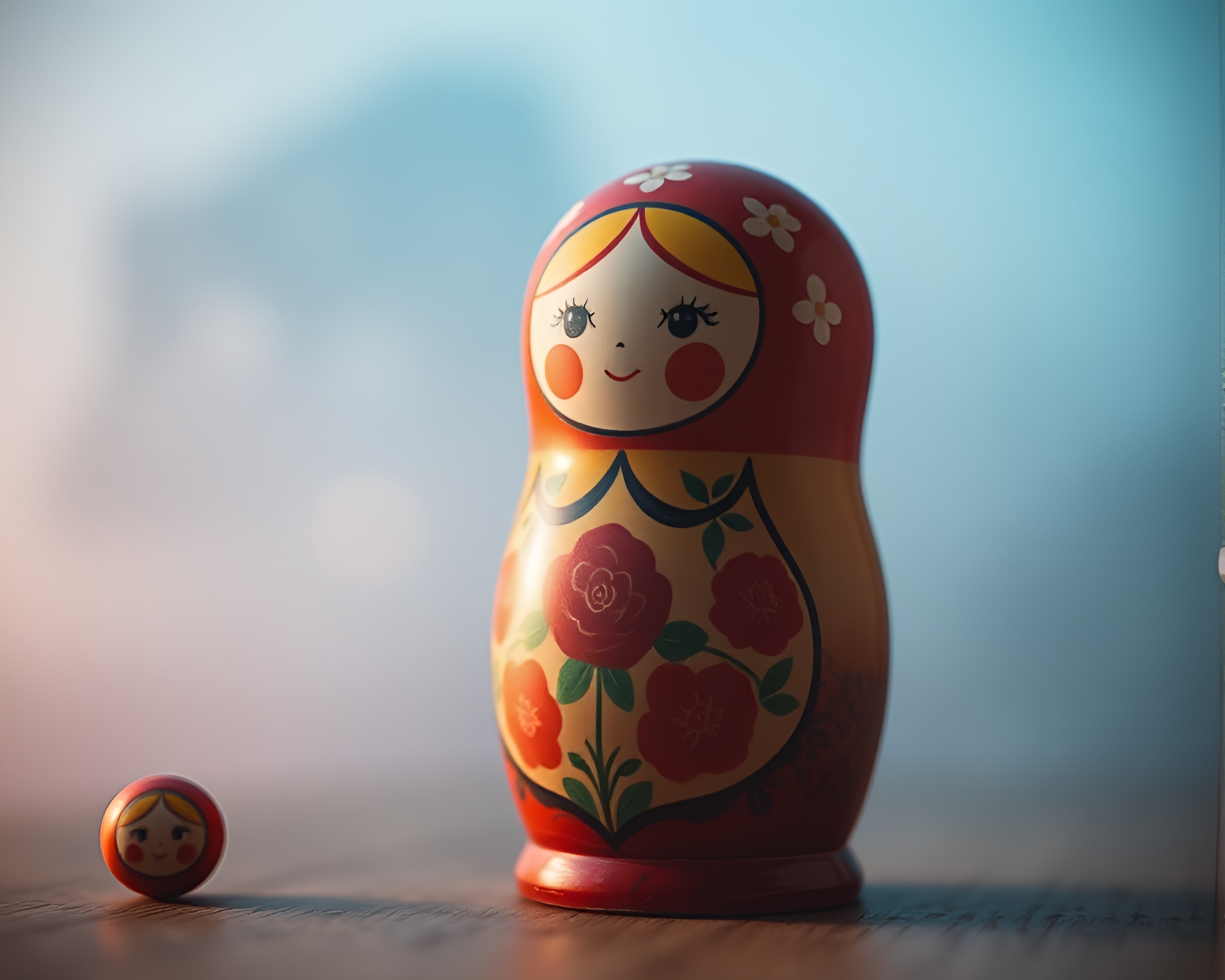 Enchanting Matryoshka Doll Wide-Angle View – free AI stock image