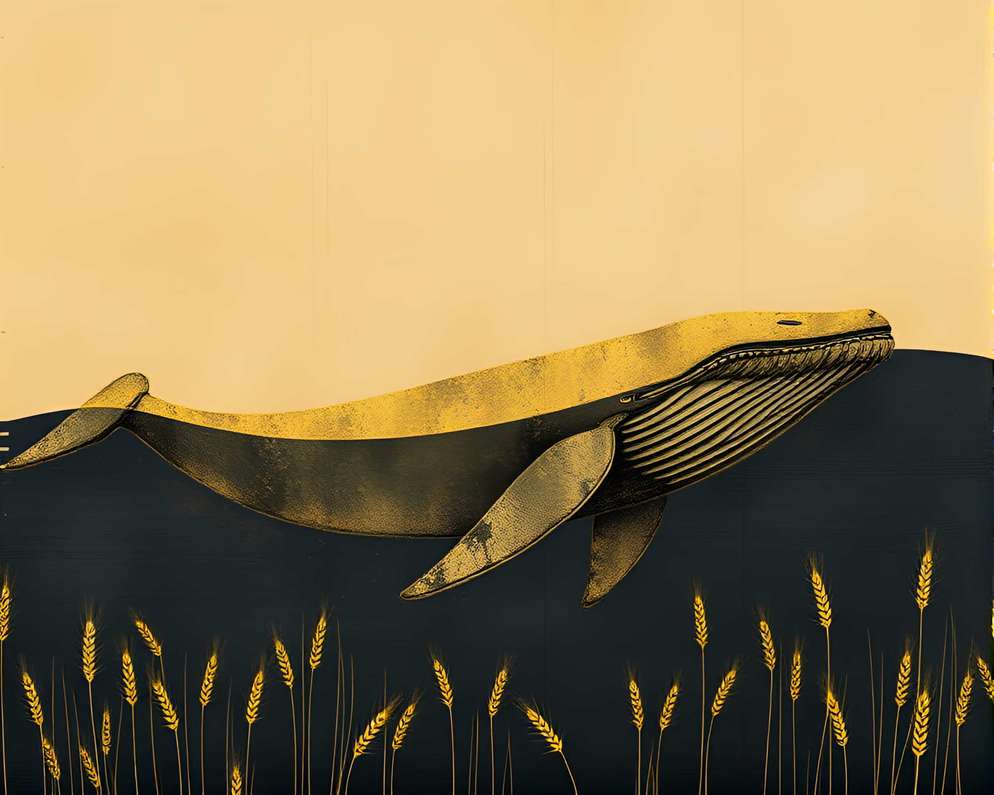 Majestic Whale in Golden Savannah Sunset – free AI stock image