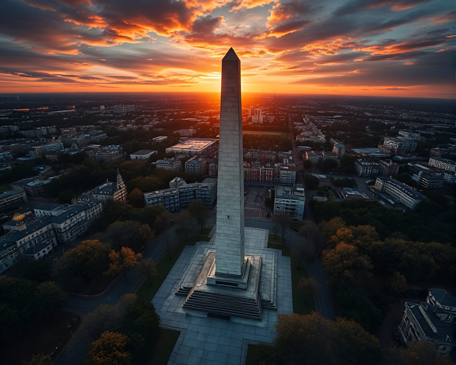 Artistic high-angle view of an écorché obelisk in dramatic HDR lighting